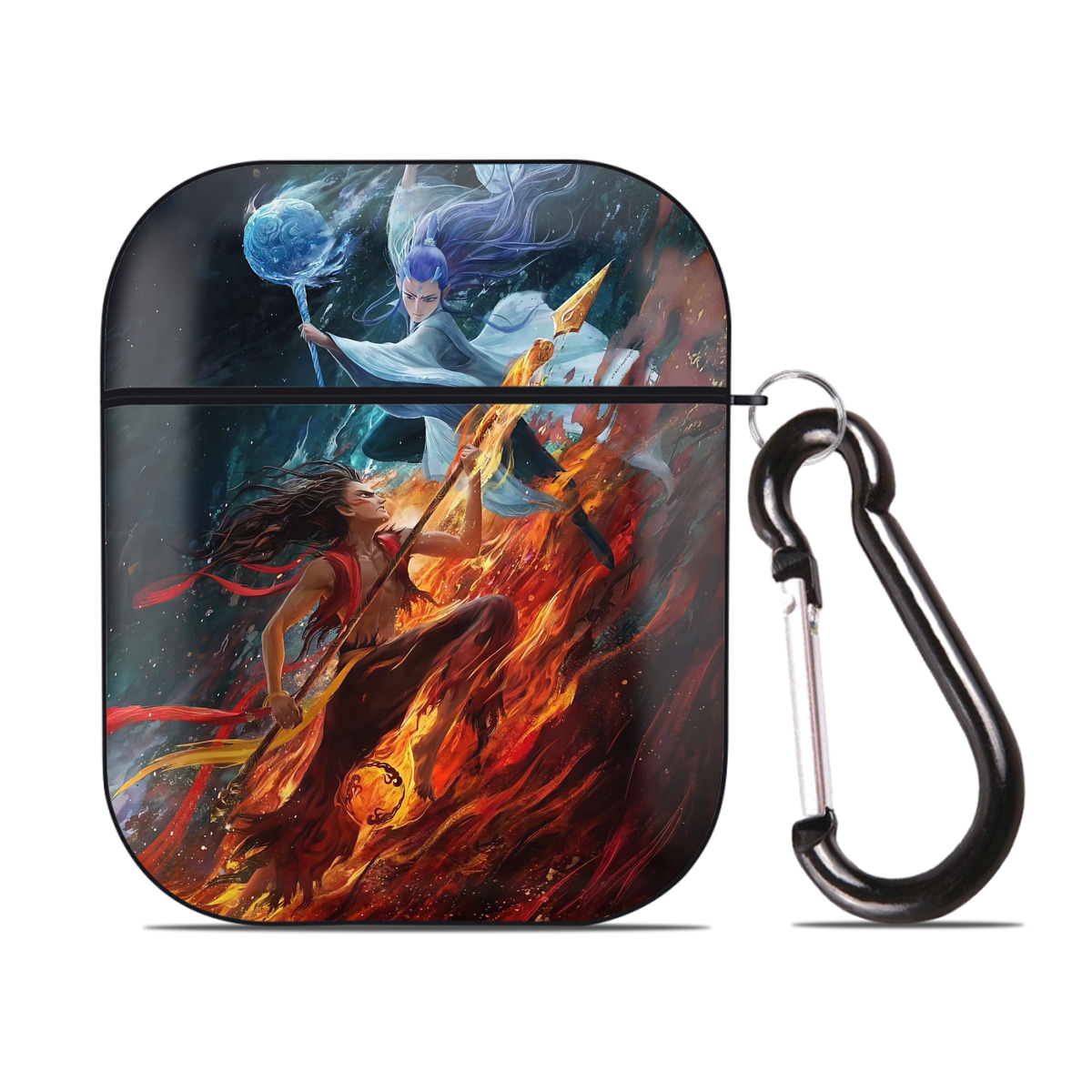 （画像用） Ne Zha 2 ナタ 魔童の大暴れ AirPods 第2世代保護ケース ハードシェル ブラック 耐衝撃・防指紋・カラビナ付き