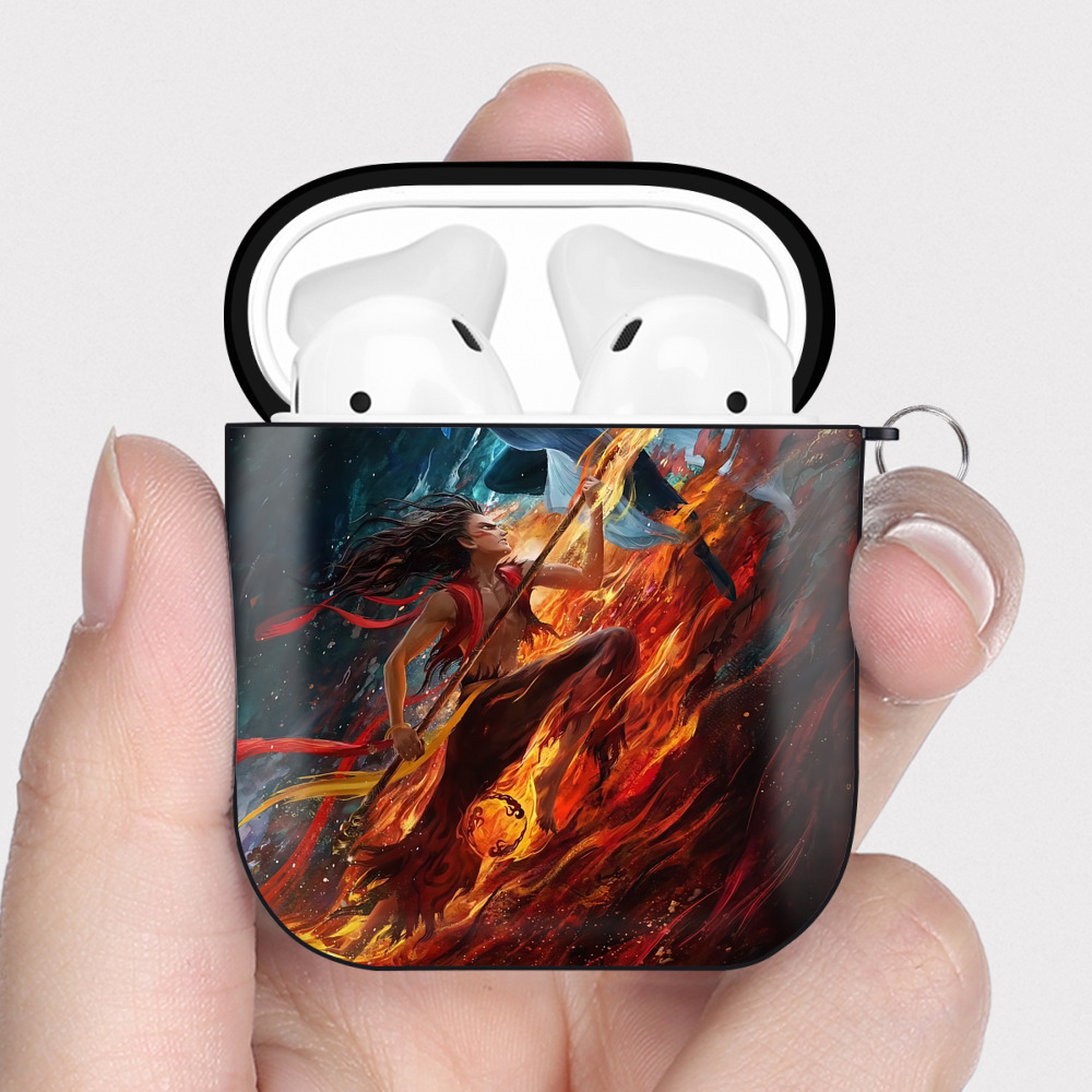 （画像用） Ne Zha 2 ナタ 魔童の大暴れ AirPods 第2世代保護ケース ハードシェル ブラック 耐衝撃・防指紋・カラビナ付き