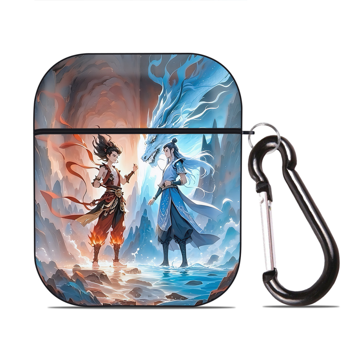 （画像用） Ne Zha 2 ナタ 魔童の大暴れ AirPods 第2世代保護ケース ハードシェル ブラック 耐衝撃・防指紋・カラビナ付き