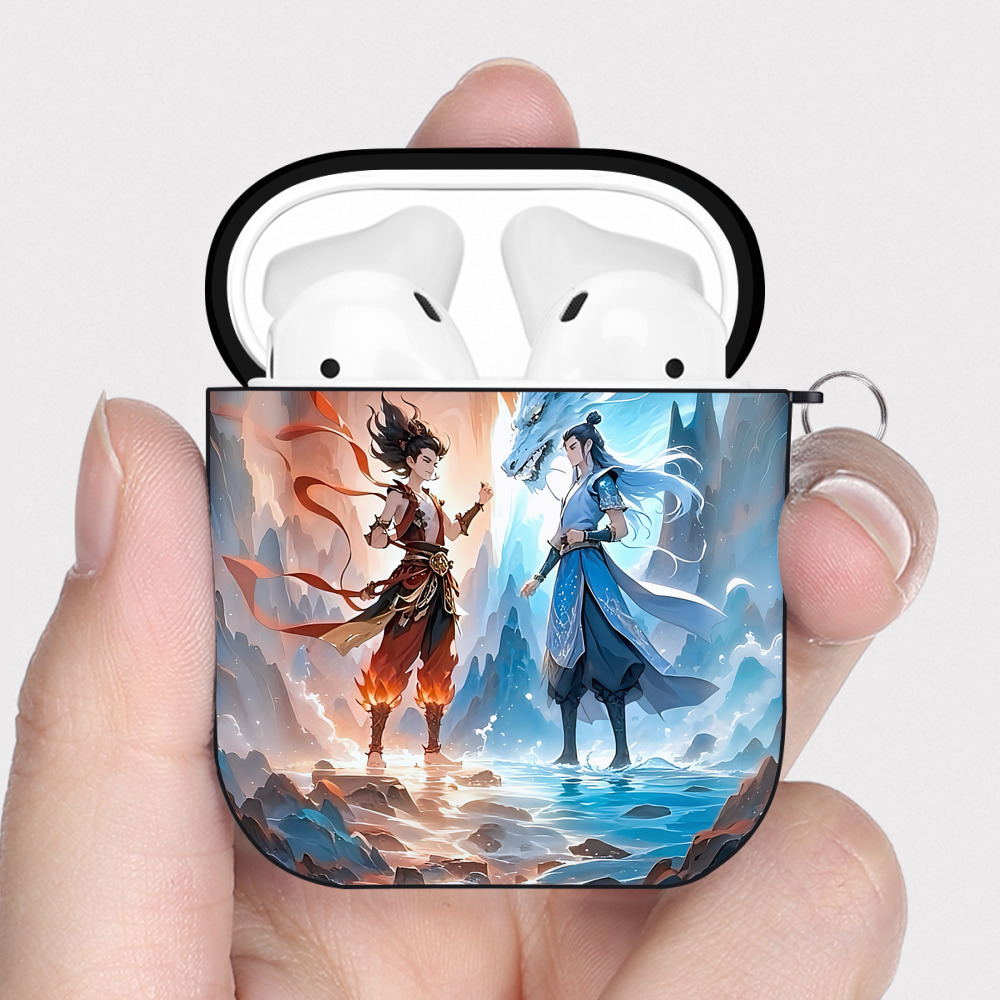 （画像用） Ne Zha 2 ナタ 魔童の大暴れ AirPods 第2世代保護ケース ハードシェル ブラック 耐衝撃・防指紋・カラビナ付き