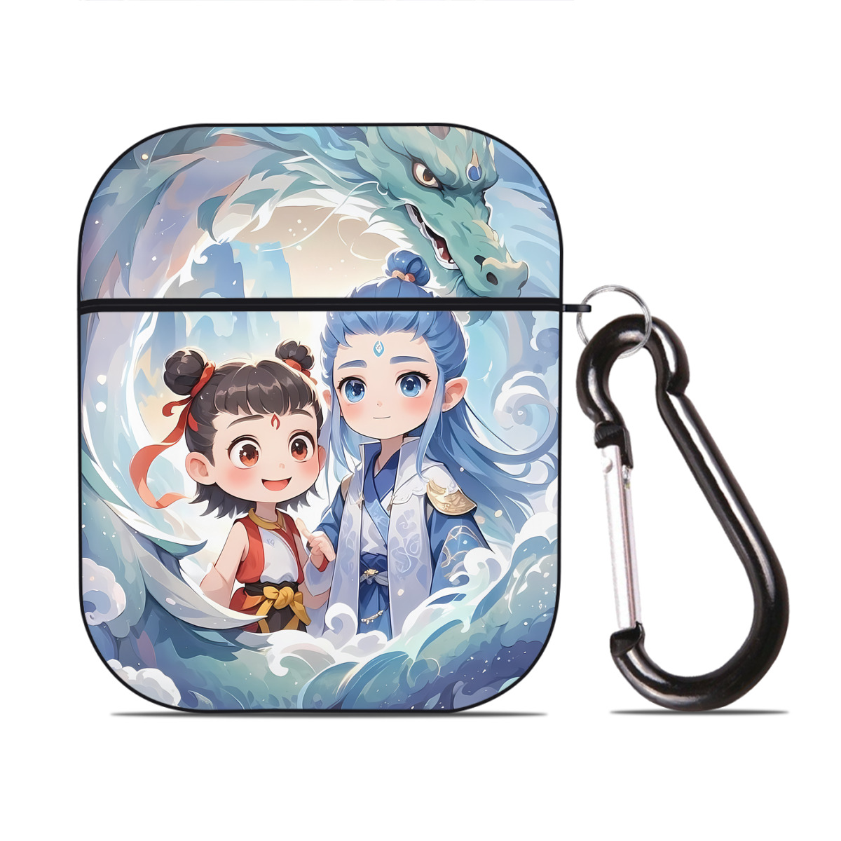 （画像用） Ne Zha 2 ナタ 魔童の大暴れ AirPods 第2世代保護ケース ハードシェル ブラック 耐衝撃・防指紋・カラビナ付き