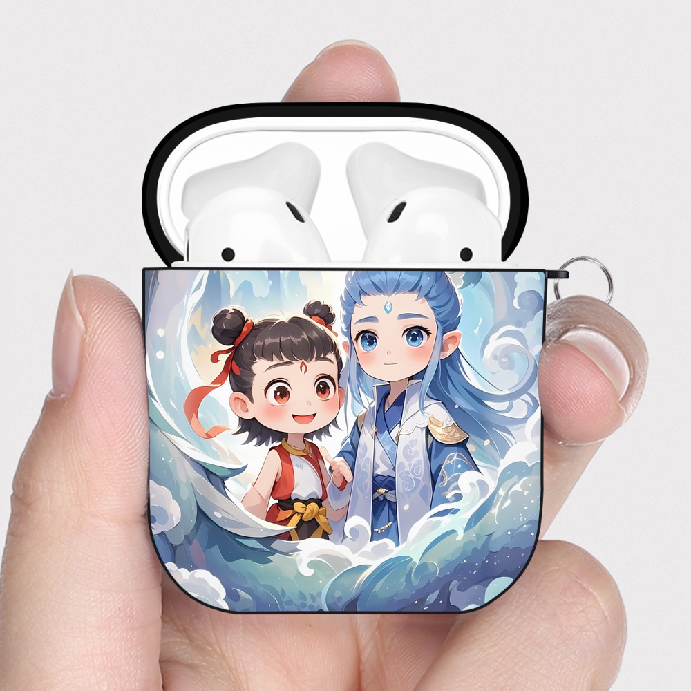 （画像用） Ne Zha 2 ナタ 魔童の大暴れ AirPods 第2世代保護ケース ハードシェル ブラック 耐衝撃・防指紋・カラビナ付き