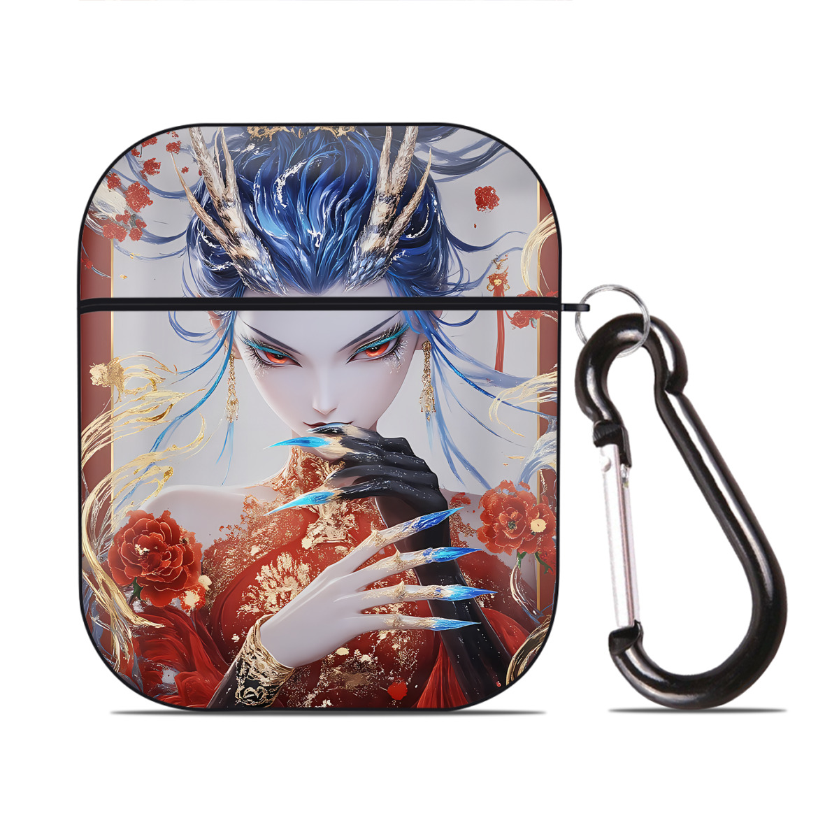 （画像用） Ne Zha 2 ナタ 魔童の大暴れ AirPods 第2世代保護ケース ハードシェル ブラック 耐衝撃・防指紋・カラビナ付き