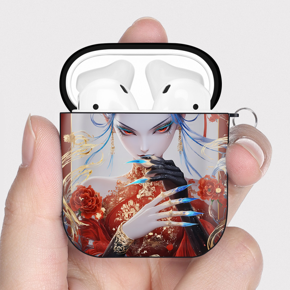 （画像用） Ne Zha 2 ナタ 魔童の大暴れ AirPods 第2世代保護ケース ハードシェル ブラック 耐衝撃・防指紋・カラビナ付き