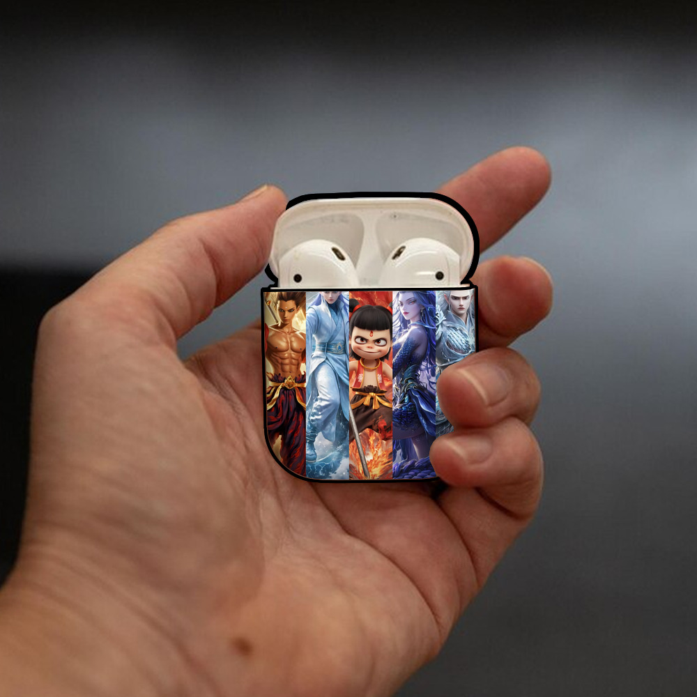 Ne Zha 2 ナタ 魔童の大暴れ AirPods 第2世代保護ケース ハードシェル ブラック 耐衝撃・防指紋・カラビナ付き