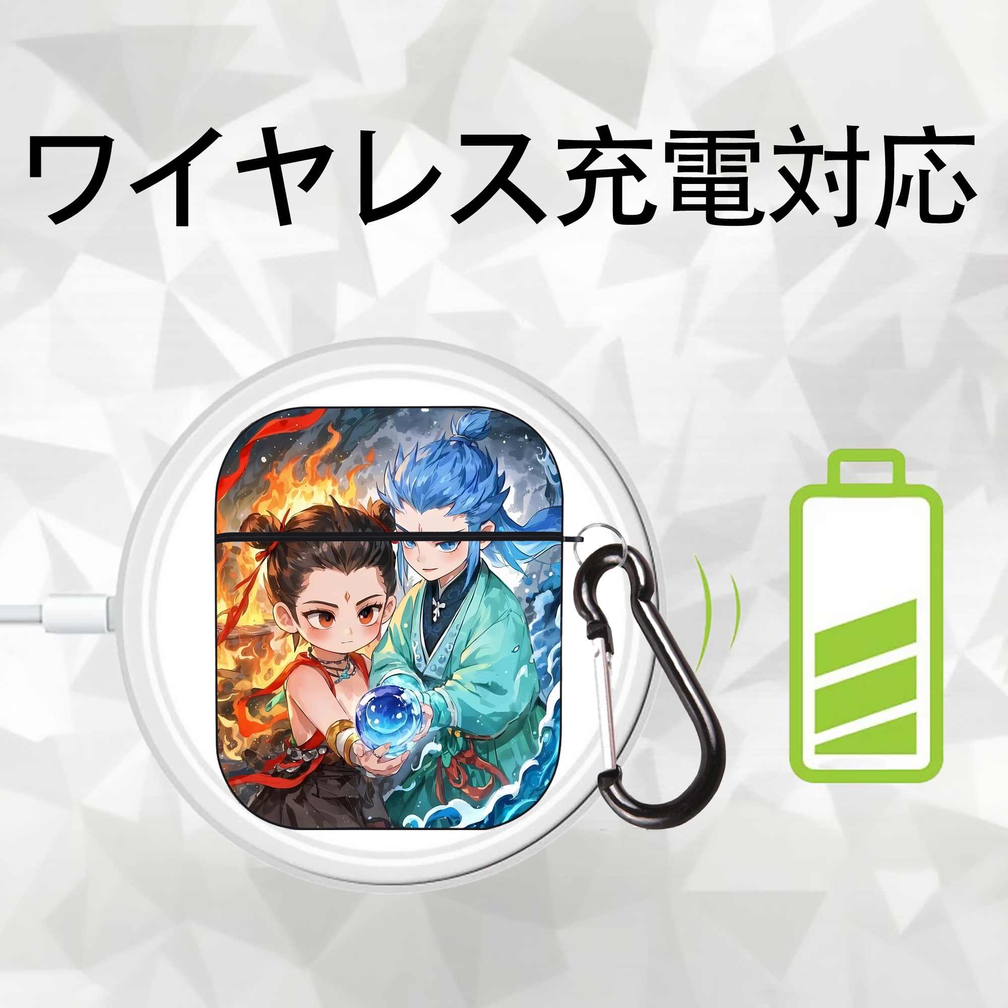 Ne Zha 2 ナタ 魔童の大暴れ AirPods 第2世代保護ケース ハードシェル ブラック 耐衝撃・防指紋・カラビナ付き