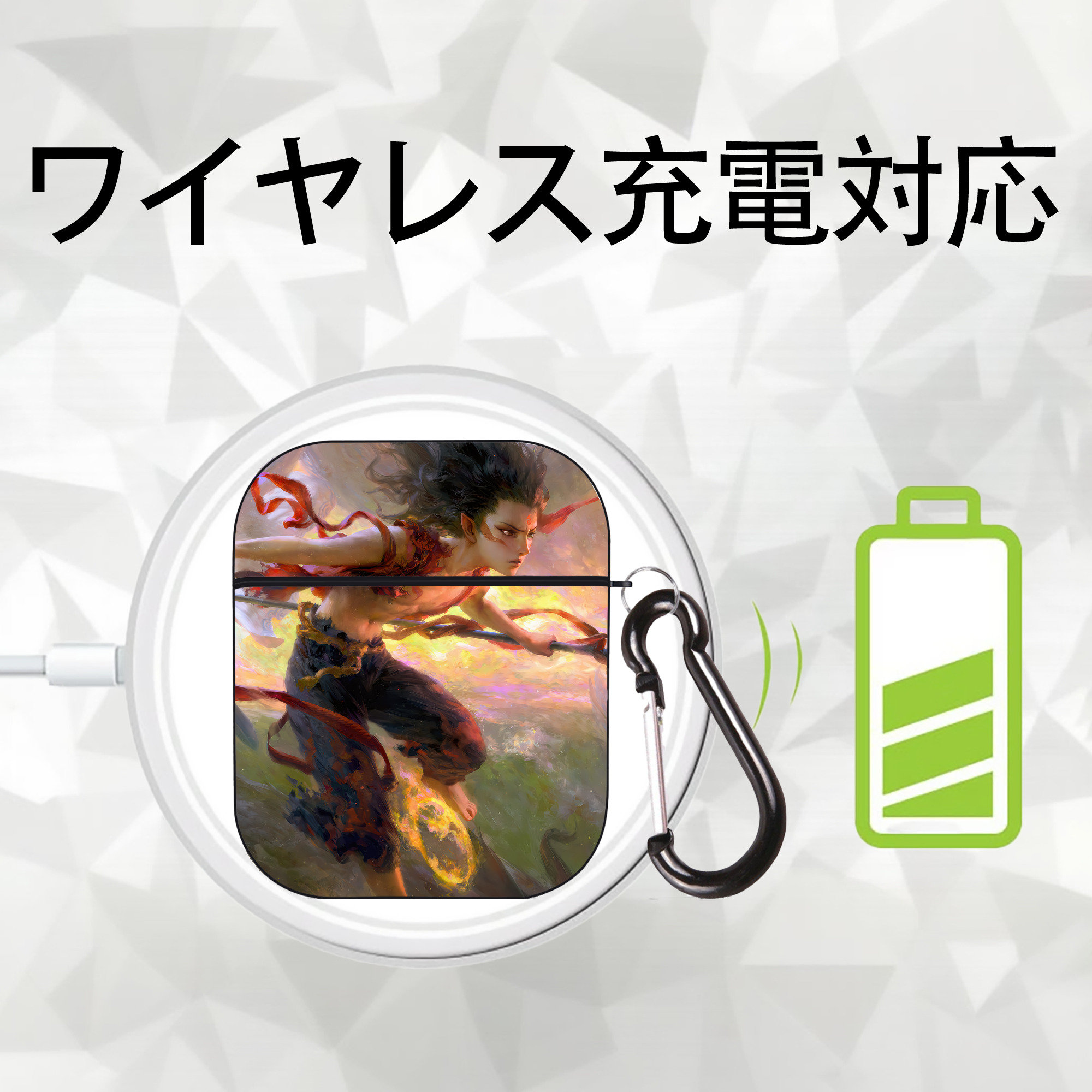 Ne Zha 2 ナタ 魔童の大暴れ AirPods 第2世代保護ケース ハードシェル ブラック 耐衝撃・防指紋・カラビナ付き