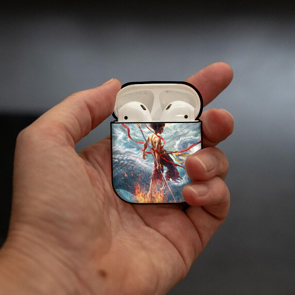 Ne Zha 2 ナタ 魔童の大暴れ AirPods 第2世代保護ケース ハードシェル ブラック 耐衝撃・防指紋・カラビナ付き