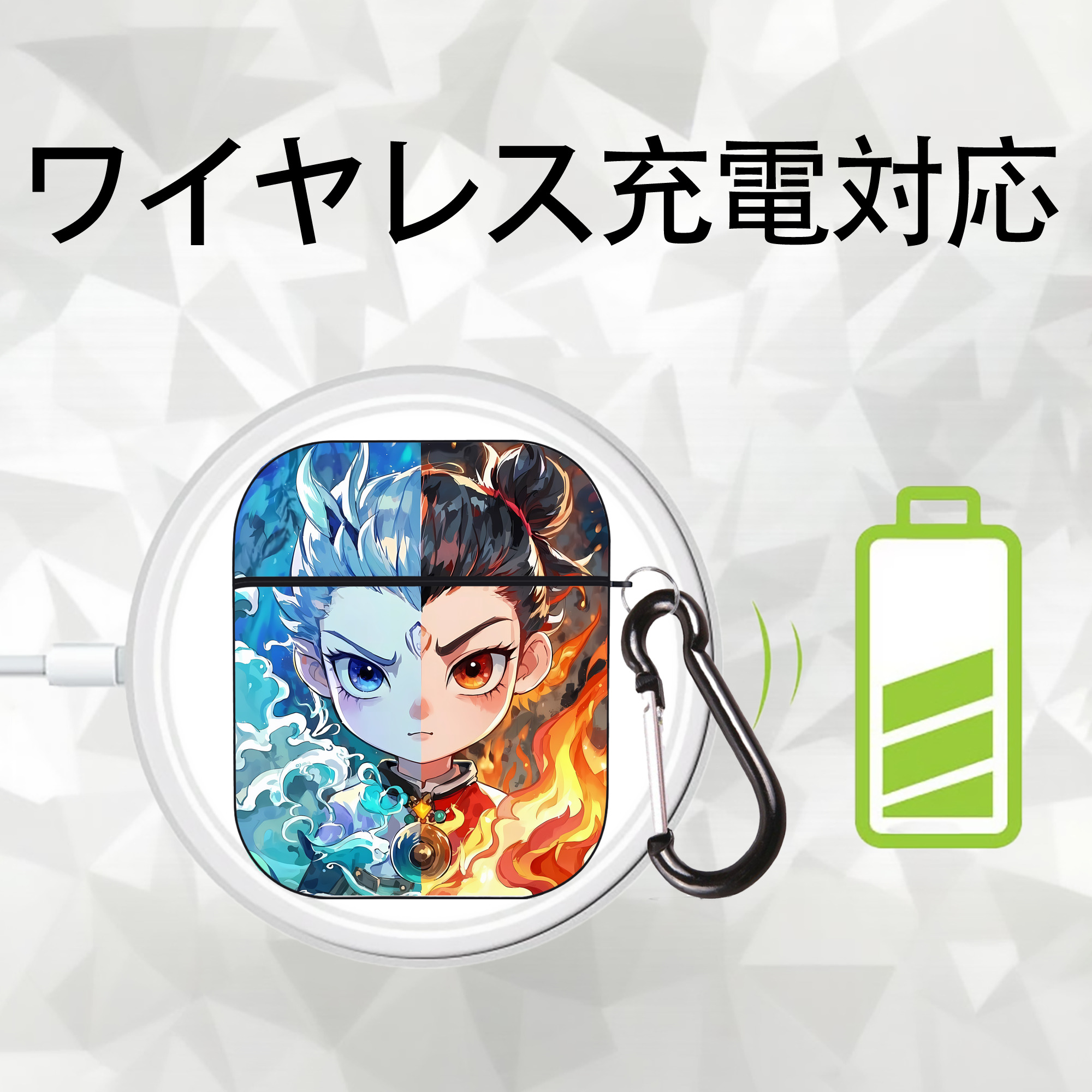 Ne Zha 2 ナタ 魔童の大暴れ AirPods 第2世代保護ケース ハードシェル ブラック 耐衝撃・防指紋・カラビナ付き