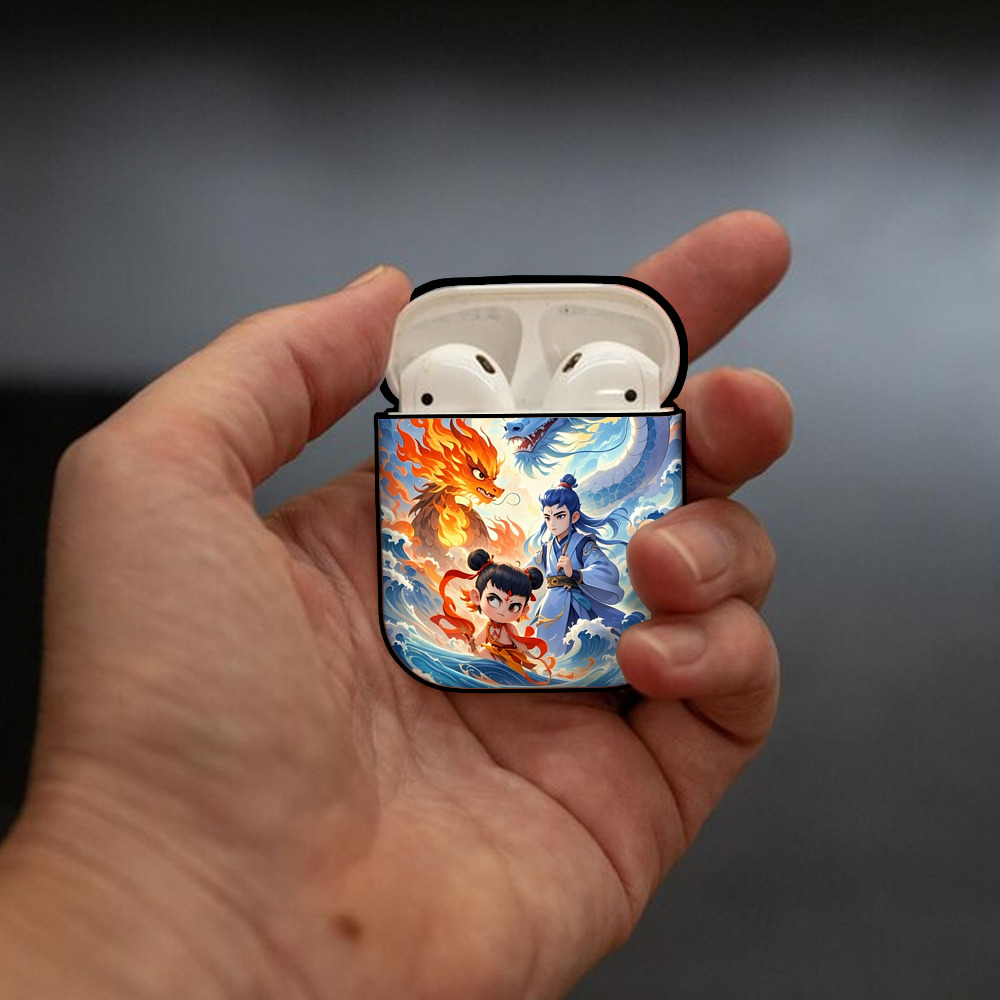 Ne Zha 2 ナタ 魔童の大暴れ AirPods 第2世代保護ケース ハードシェル ブラック 耐衝撃・防指紋・カラビナ付き