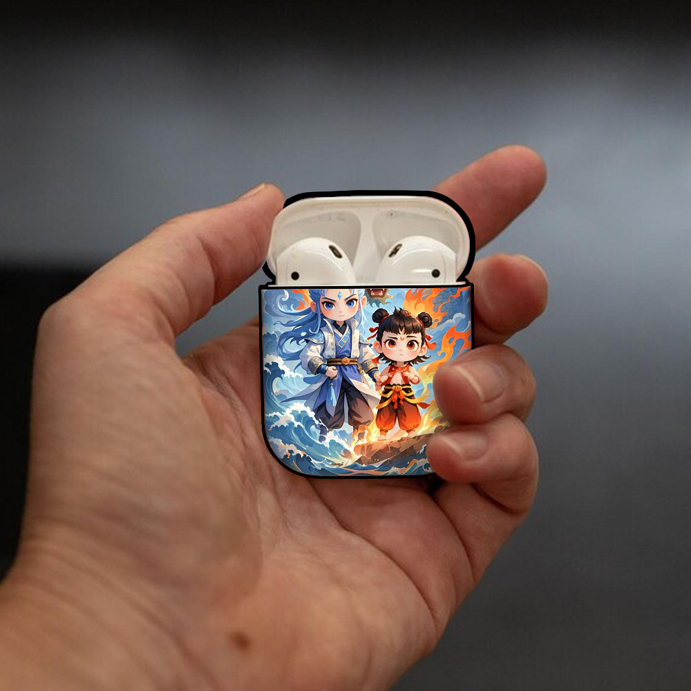 Ne Zha 2 ナタ 魔童の大暴れ AirPods 第2世代保護ケース ハードシェル ブラック 耐衝撃・防指紋・カラビナ付き
