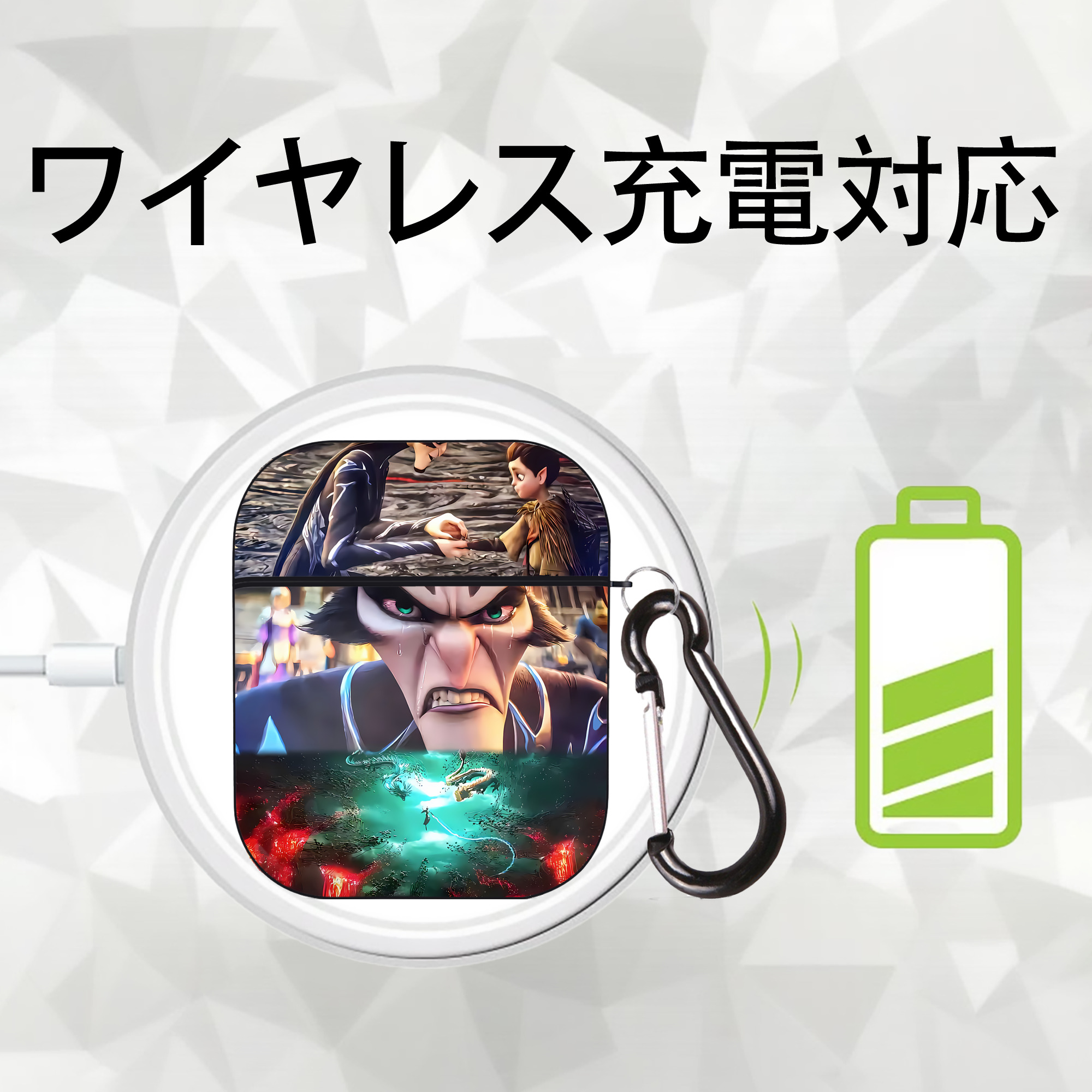 Ne Zha 2 ナタ 魔童の大暴れ AirPods 第2世代保護ケース ハードシェル ブラック 耐衝撃・防指紋・カラビナ付き