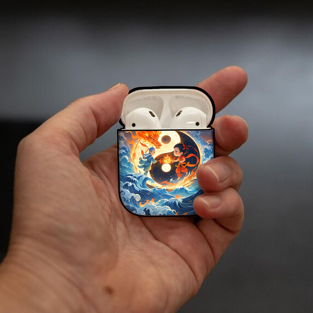 Ne Zha 2 ナタ 魔童の大暴れ AirPods 第2世代保護ケース ハードシェル ブラック 耐衝撃・防指紋・カラビナ付き
