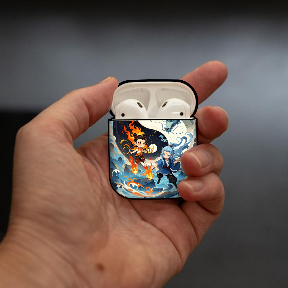 Ne Zha 2 ナタ 魔童の大暴れ AirPods 第2世代保護ケース ハードシェル ブラック 耐衝撃・防指紋・カラビナ付き