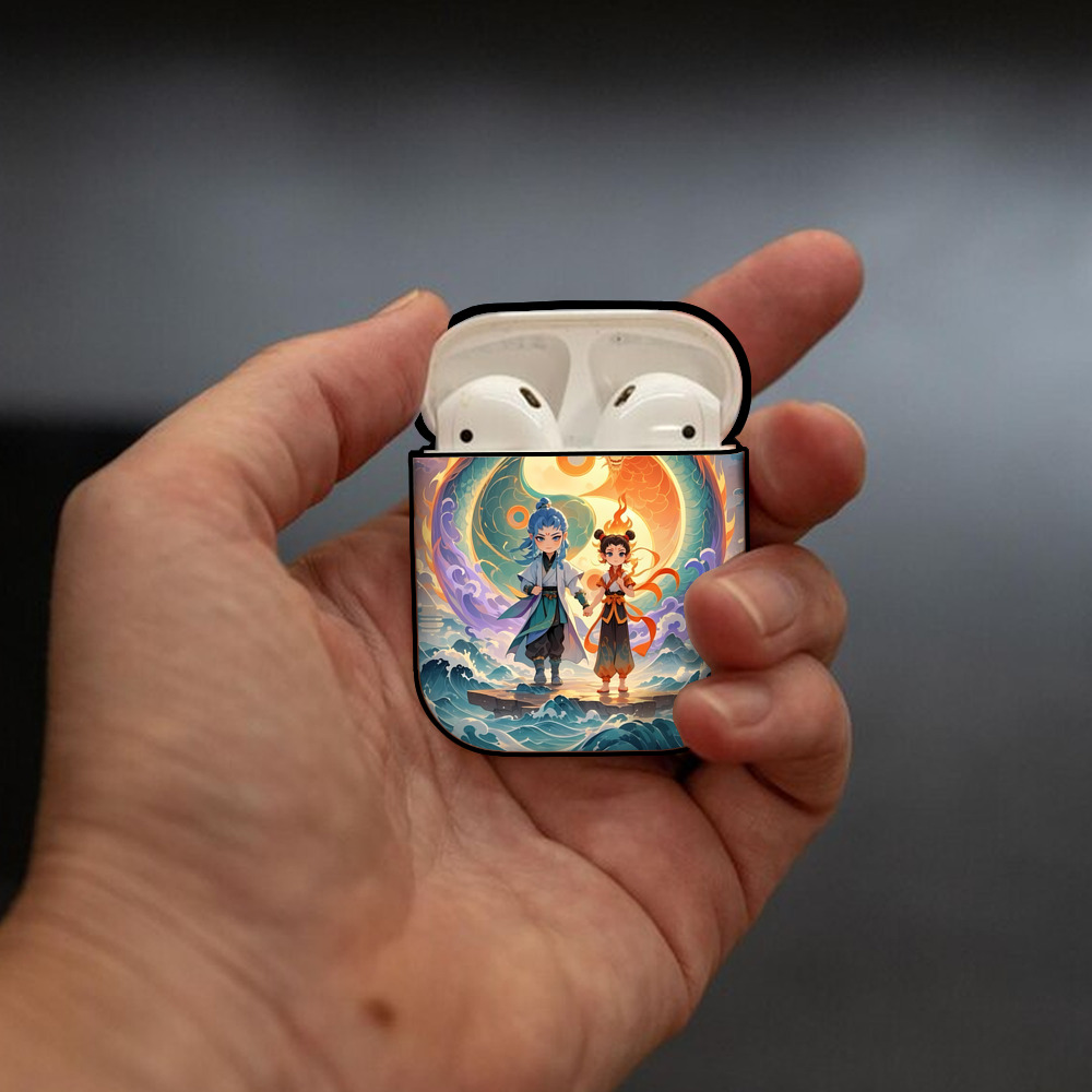 Ne Zha 2 ナタ 魔童の大暴れ AirPods 第2世代保護ケース ハードシェル ブラック 耐衝撃・防指紋・カラビナ付き