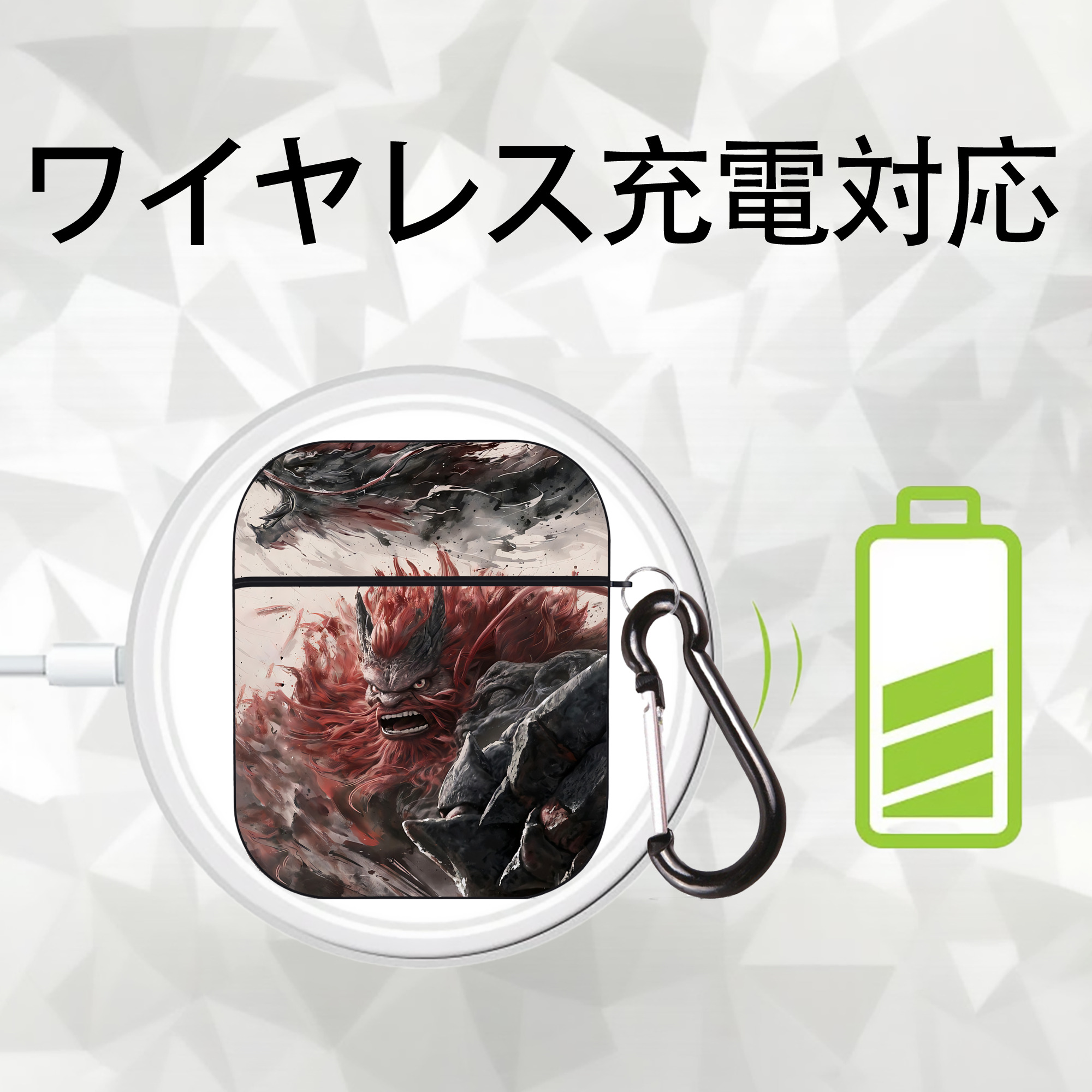 Ne Zha 2 ナタ 魔童の大暴れ AirPods 第2世代保護ケース ハードシェル ブラック 耐衝撃・防指紋・カラビナ付き