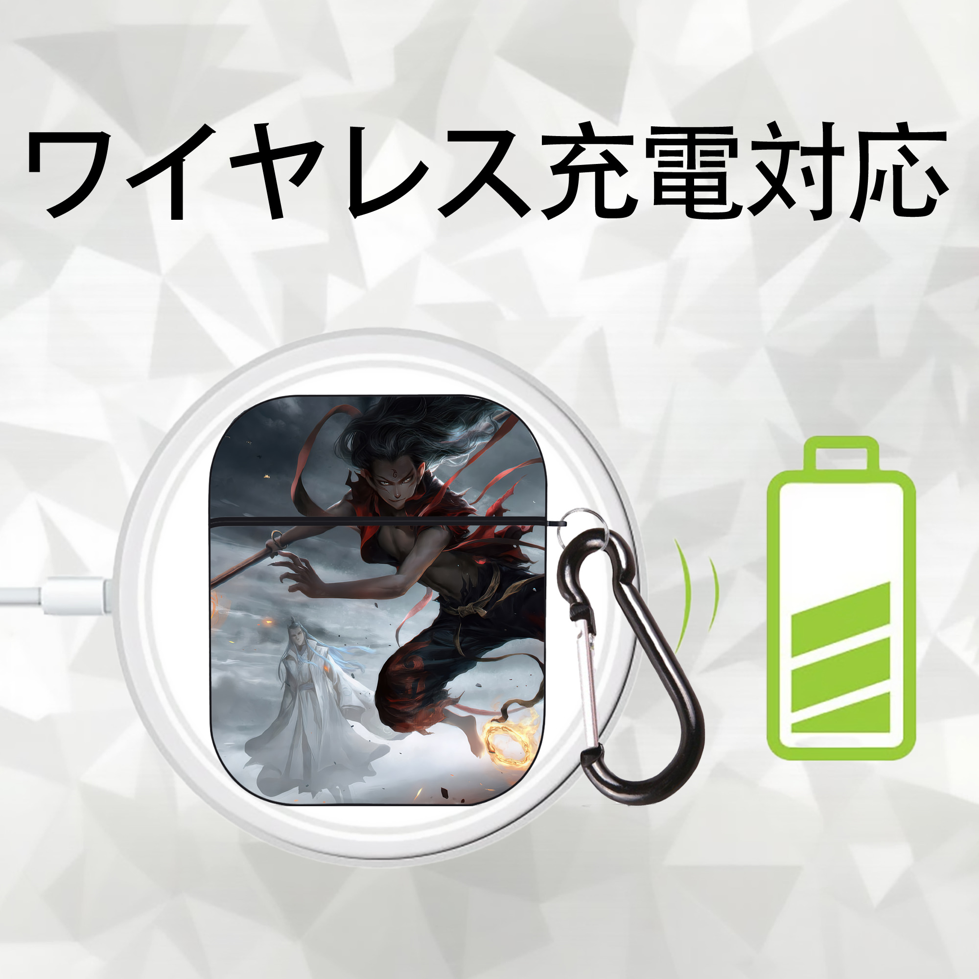 Ne Zha 2 ナタ 魔童の大暴れ AirPods 第2世代保護ケース ハードシェル ブラック 耐衝撃・防指紋・カラビナ付き