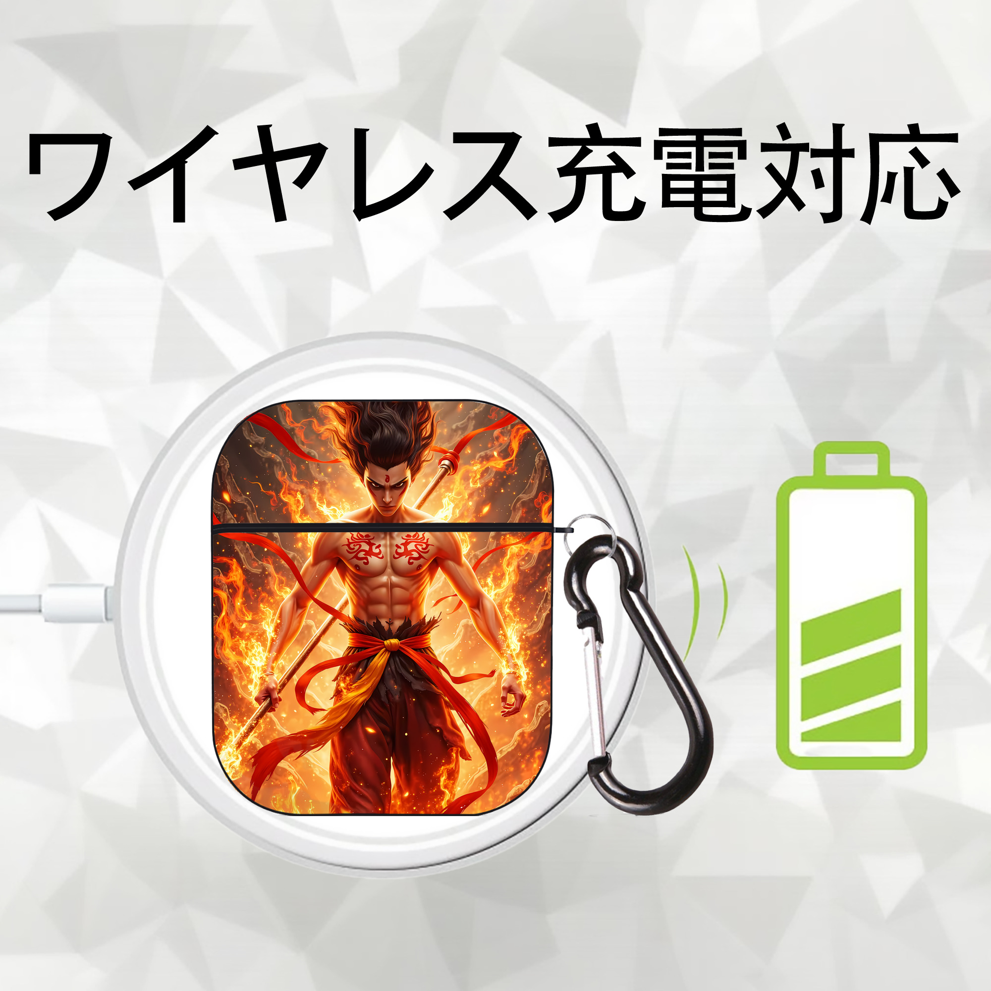 Ne Zha 2 ナタ 魔童の大暴れ AirPods 第2世代保護ケース ハードシェル ブラック 耐衝撃・防指紋・カラビナ付き
