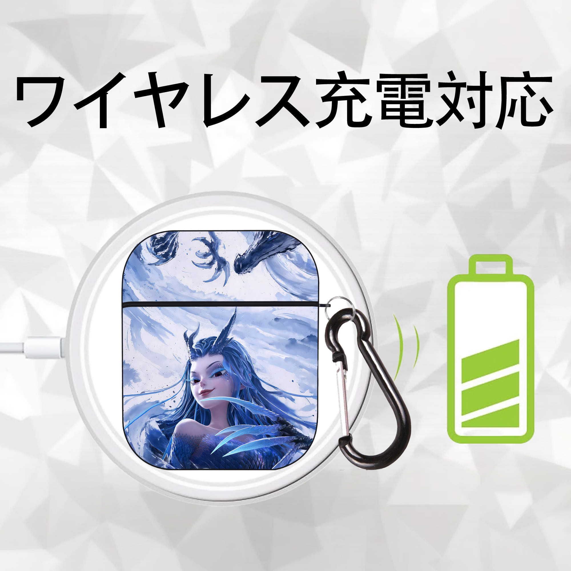 Ne Zha 2 ナタ 魔童の大暴れ AirPods 第2世代保護ケース ハードシェル ブラック 耐衝撃・防指紋・カラビナ付き