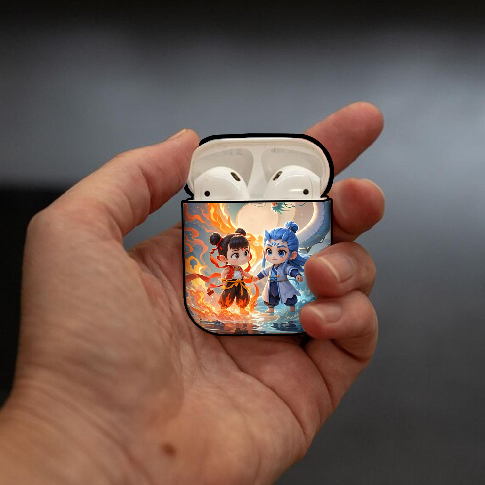 Ne Zha 2 ナタ 魔童の大暴れ AirPods 第2世代保護ケース ハードシェル ブラック 耐衝撃・防指紋・カラビナ付き