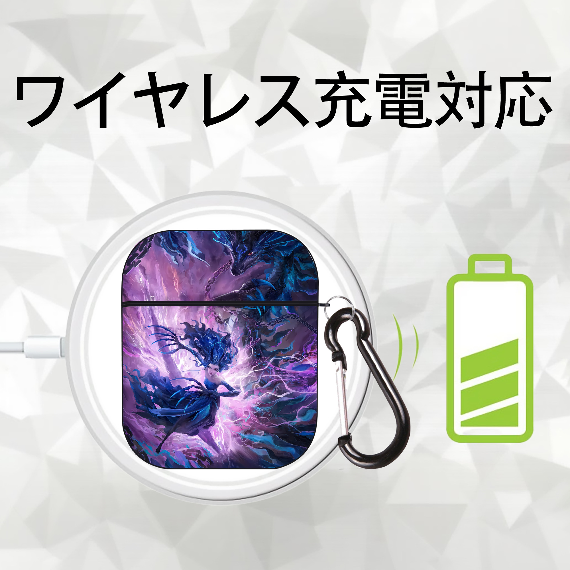 Ne Zha 2 ナタ 魔童の大暴れ AirPods 第2世代保護ケース ハードシェル ブラック 耐衝撃・防指紋・カラビナ付き
