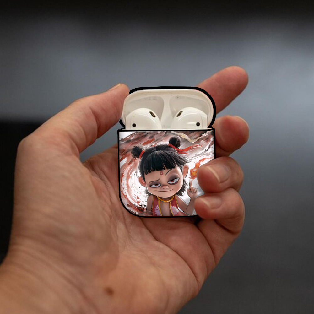 Ne Zha 2 ナタ 魔童の大暴れ AirPods 第2世代保護ケース ハードシェル ブラック 耐衝撃・防指紋・カラビナ付き