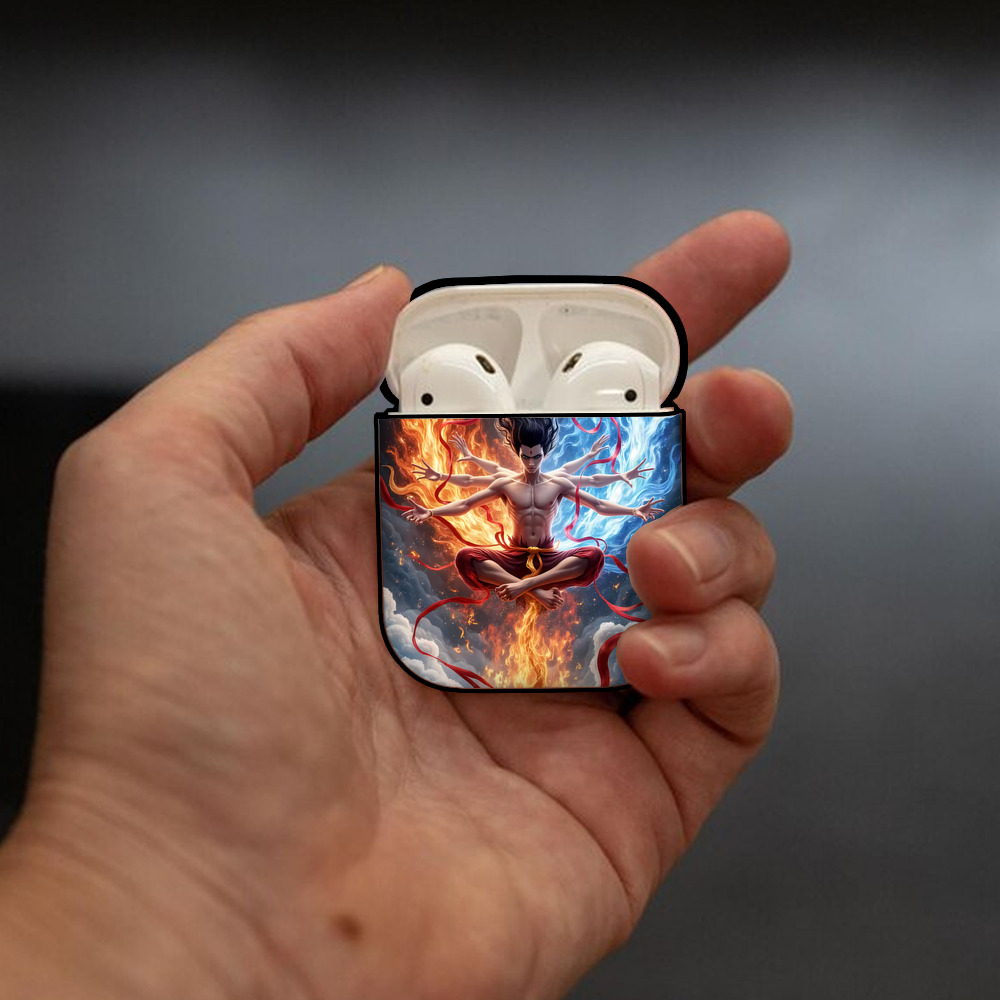 Ne Zha 2 ナタ 魔童の大暴れ AirPods 第2世代保護ケース ハードシェル ブラック 耐衝撃・防指紋・カラビナ付き