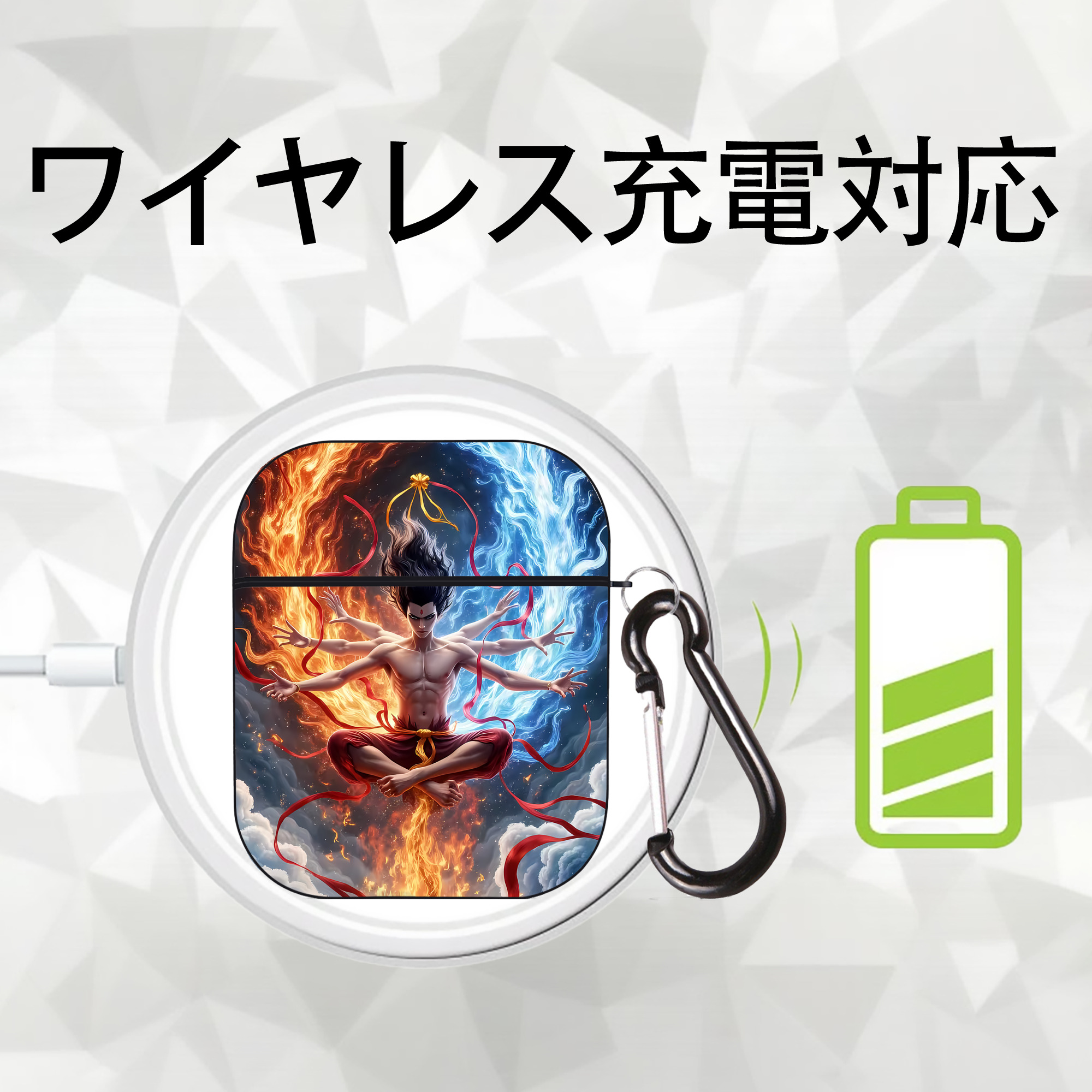 Ne Zha 2 ナタ 魔童の大暴れ AirPods 第2世代保護ケース ハードシェル ブラック 耐衝撃・防指紋・カラビナ付き