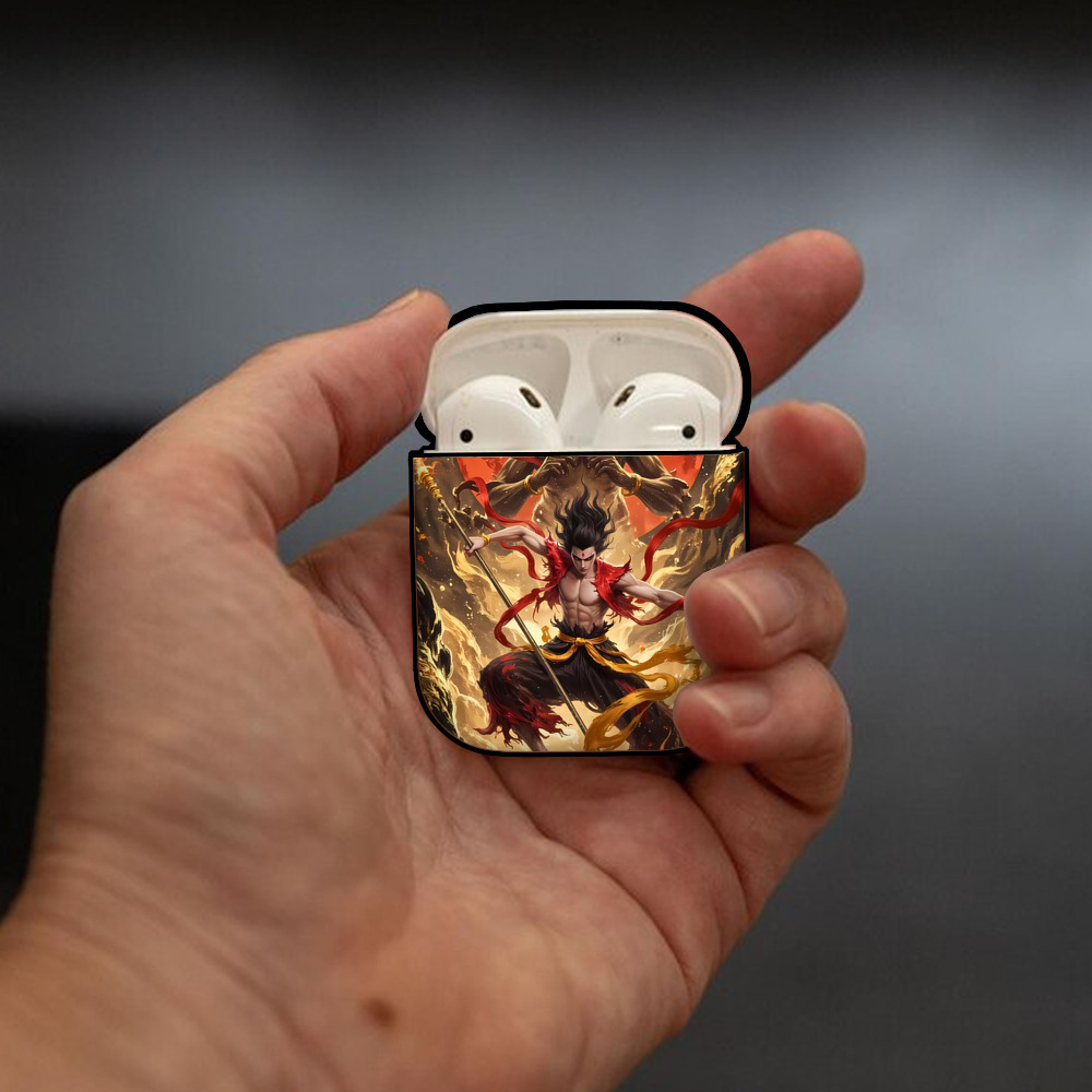 Ne Zha 2 ナタ 魔童の大暴れ AirPods 第2世代保護ケース ハードシェル ブラック 耐衝撃・防指紋・カラビナ付き