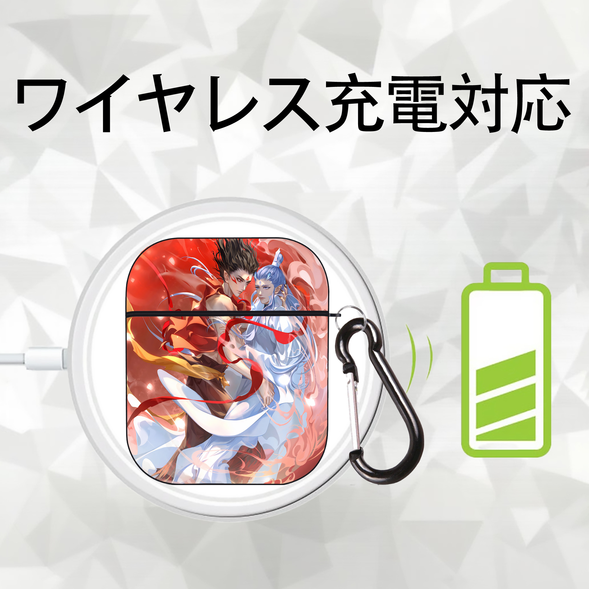 Ne Zha 2 ナタ 魔童の大暴れ AirPods 第2世代保護ケース ハードシェル ブラック 耐衝撃・防指紋・カラビナ付き
