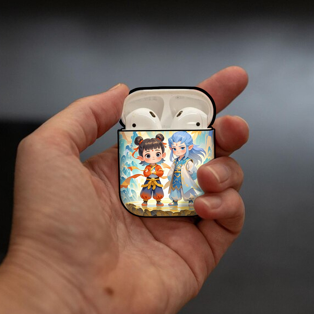 Ne Zha 2 ナタ 魔童の大暴れ AirPods 第2世代保護ケース ハードシェル ブラック 耐衝撃・防指紋・カラビナ付き