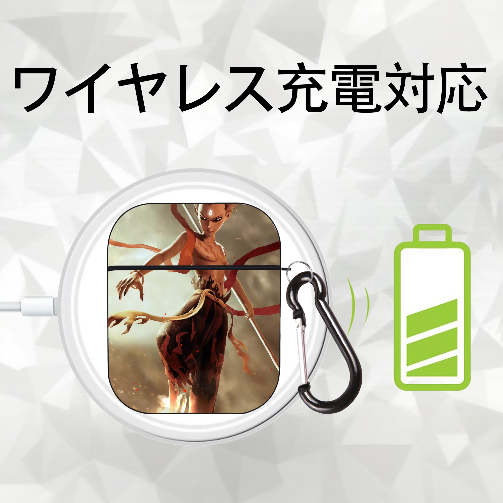 Ne Zha 2 ナタ 魔童の大暴れ AirPods 第2世代保護ケース ハードシェル ブラック 耐衝撃・防指紋・カラビナ付き