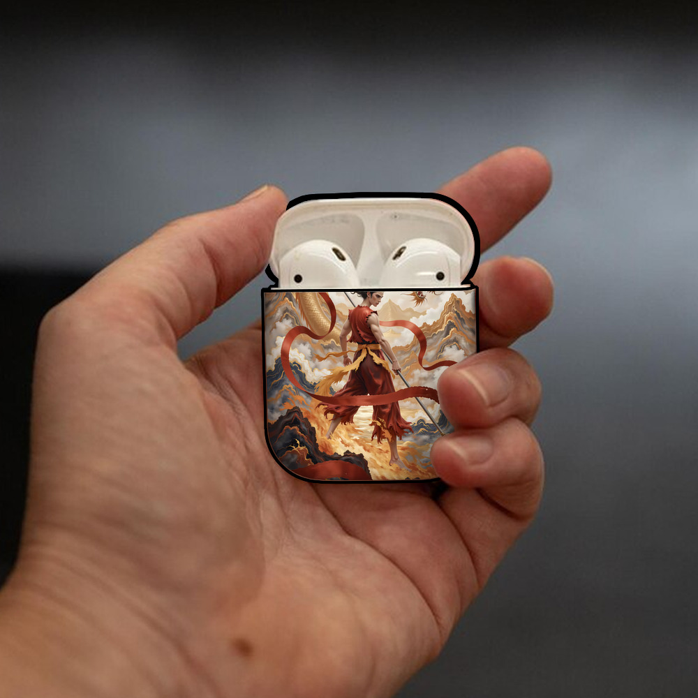 Ne Zha 2 ナタ 魔童の大暴れ AirPods 第2世代保護ケース ハードシェル ブラック 耐衝撃・防指紋・カラビナ付き