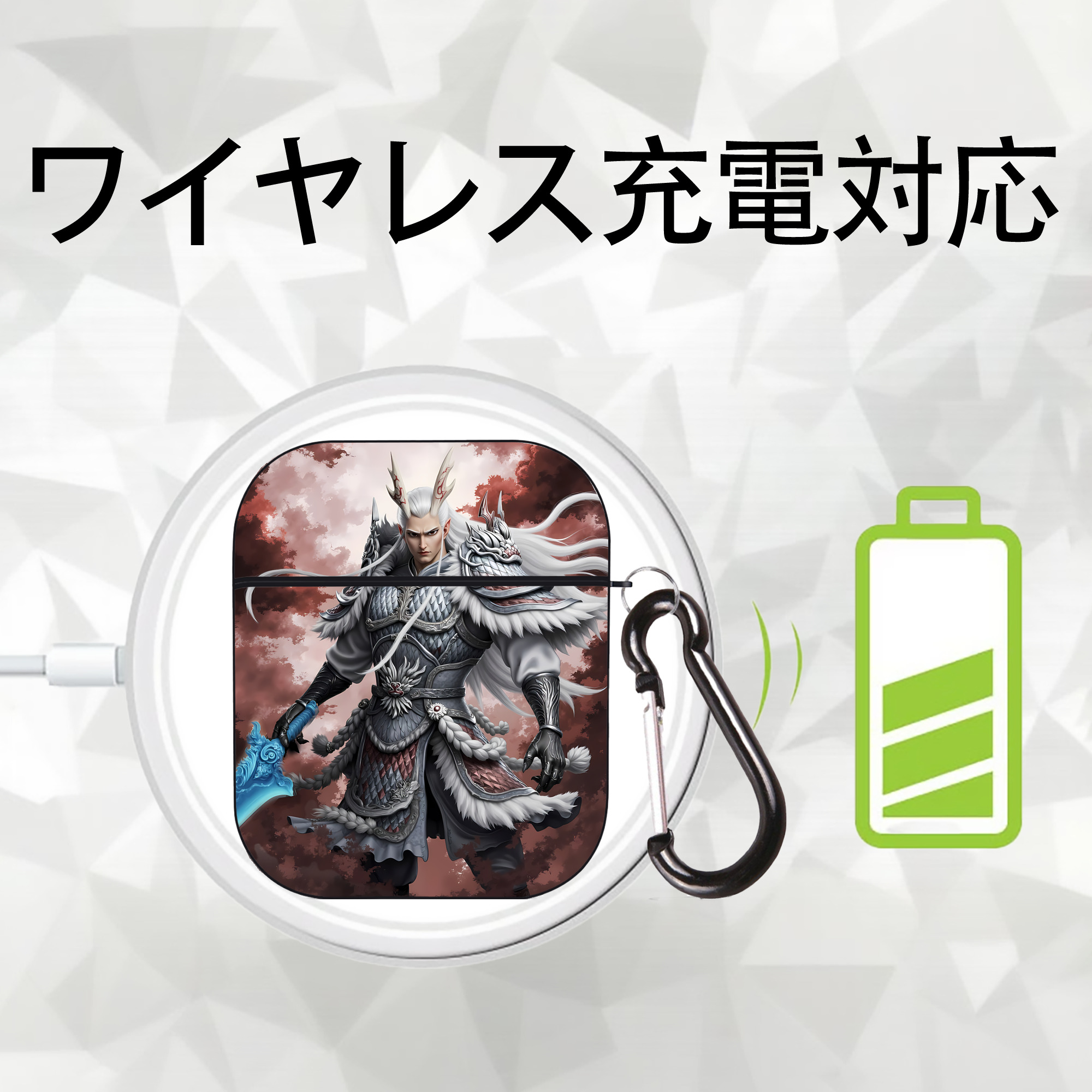 Ne Zha 2 ナタ 魔童の大暴れ AirPods 第2世代保護ケース ハードシェル ブラック 耐衝撃・防指紋・カラビナ付き