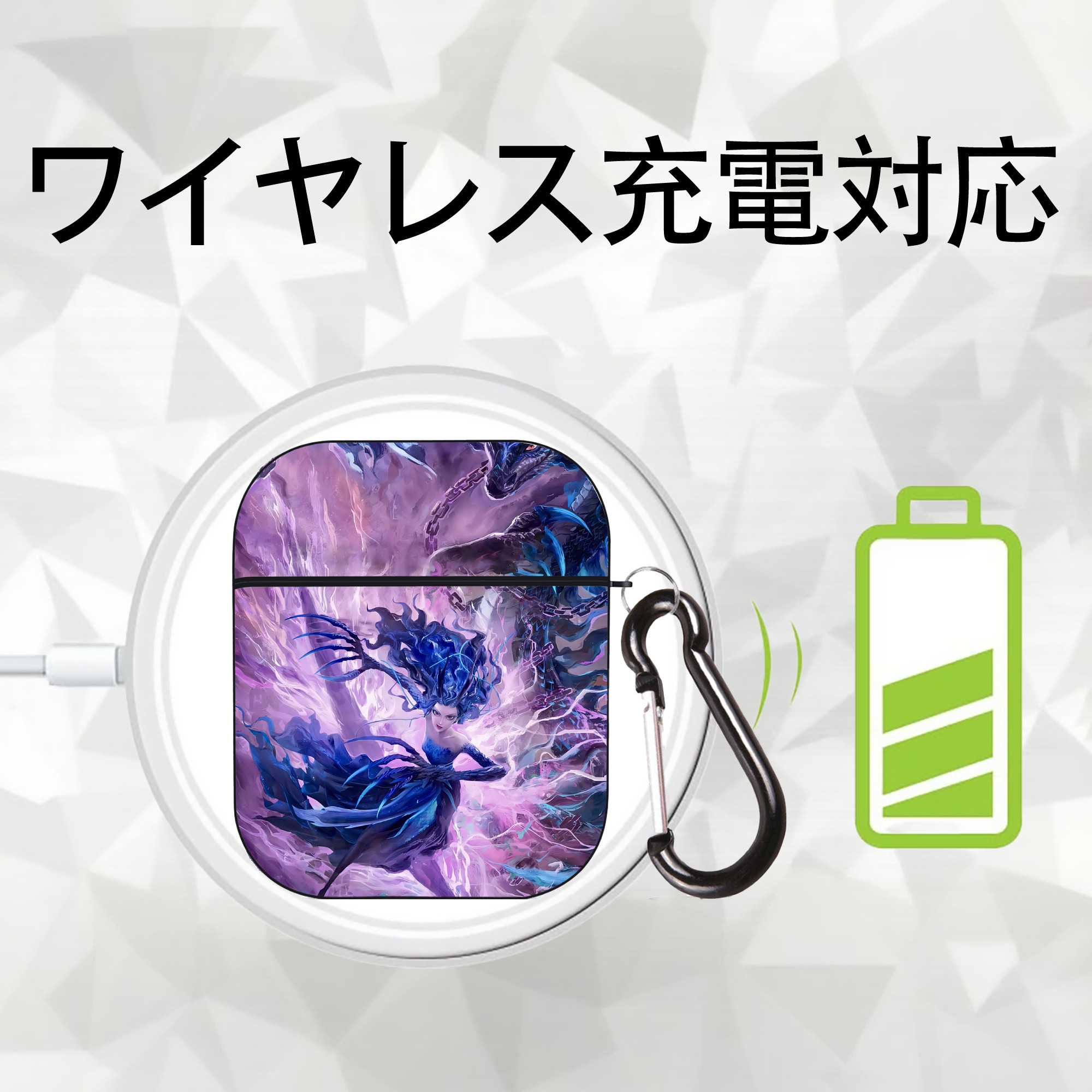 Ne Zha 2 ナタ 魔童の大暴れ AirPods 第2世代保護ケース ハードシェル ブラック 耐衝撃・防指紋・カラビナ付き