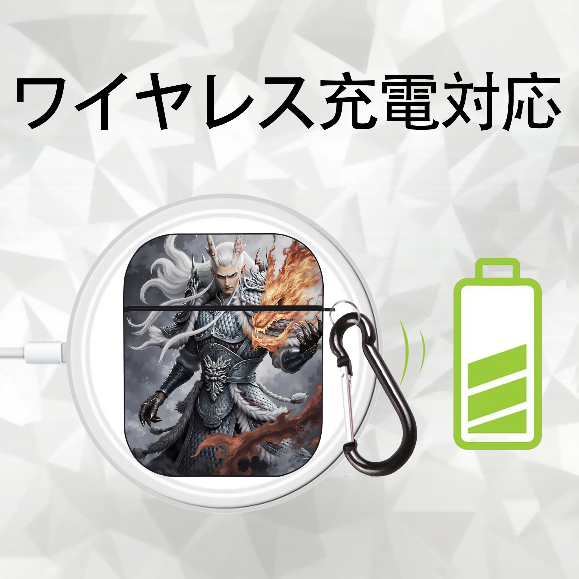 Ne Zha 2 ナタ 魔童の大暴れ AirPods 第2世代保護ケース ハードシェル ブラック 耐衝撃・防指紋・カラビナ付き