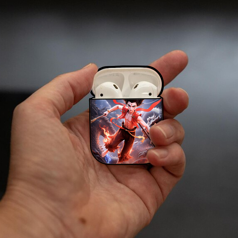 Ne Zha 2 ナタ 魔童の大暴れ AirPods 第2世代保護ケース ハードシェル ブラック 耐衝撃・防指紋・カラビナ付き