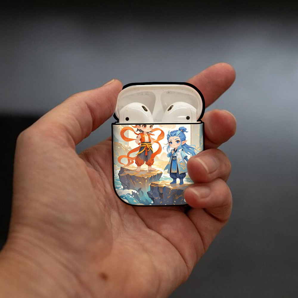 Ne Zha 2 ナタ 魔童の大暴れ AirPods 第2世代保護ケース ハードシェル ブラック 耐衝撃・防指紋・カラビナ付き