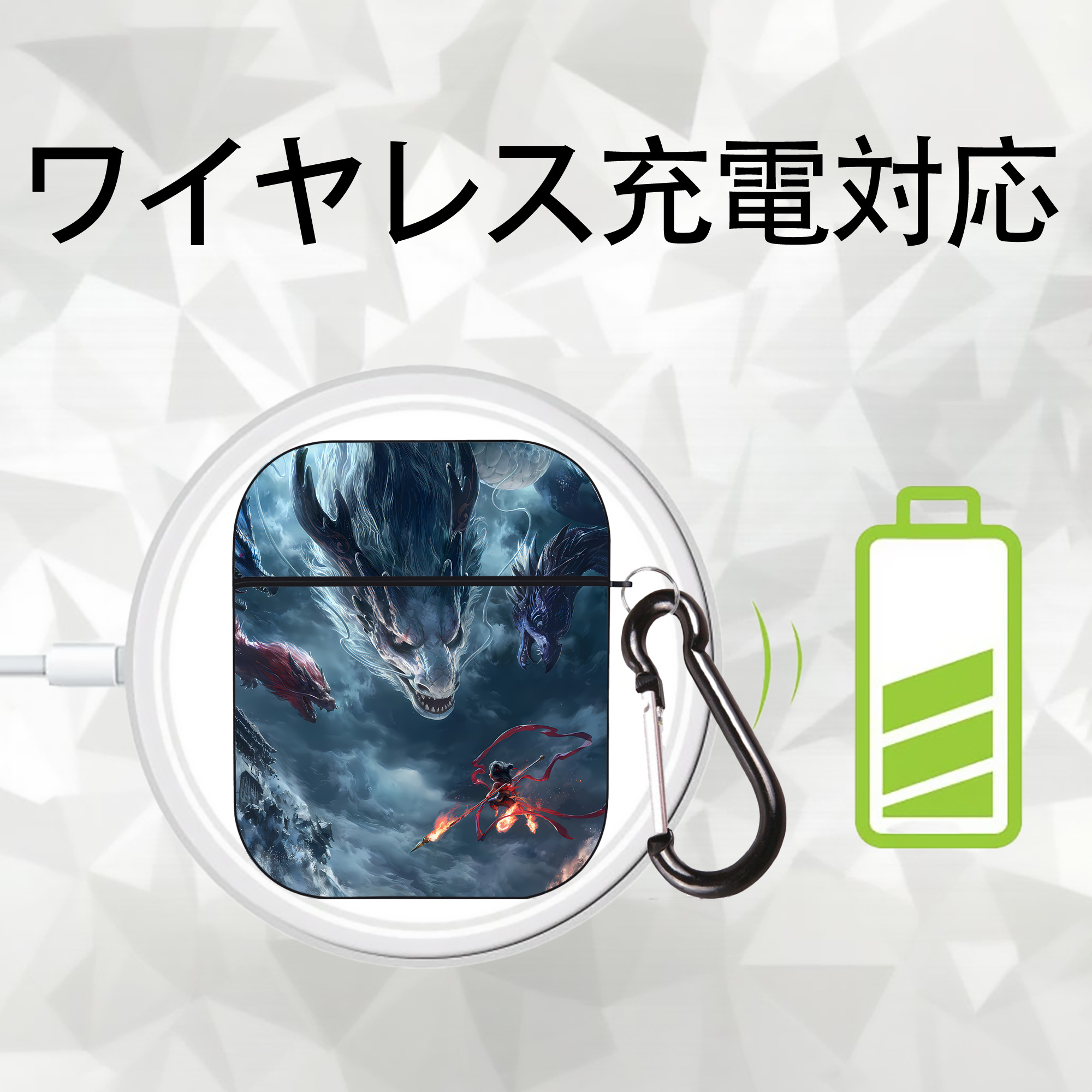 Ne Zha 2 ナタ 魔童の大暴れ AirPods 第2世代保護ケース ハードシェル ブラック 耐衝撃・防指紋・カラビナ付き