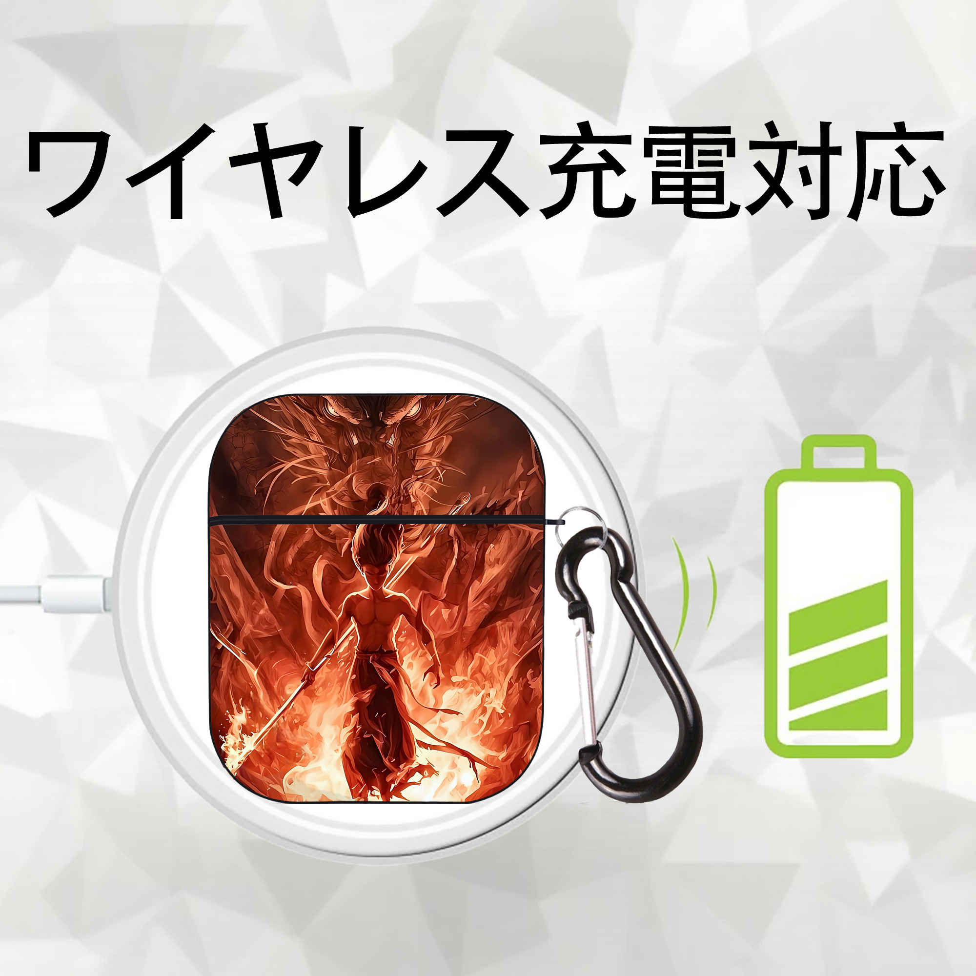 Ne Zha 2 ナタ 魔童の大暴れ AirPods 第2世代保護ケース ハードシェル ブラック 耐衝撃・防指紋・カラビナ付き