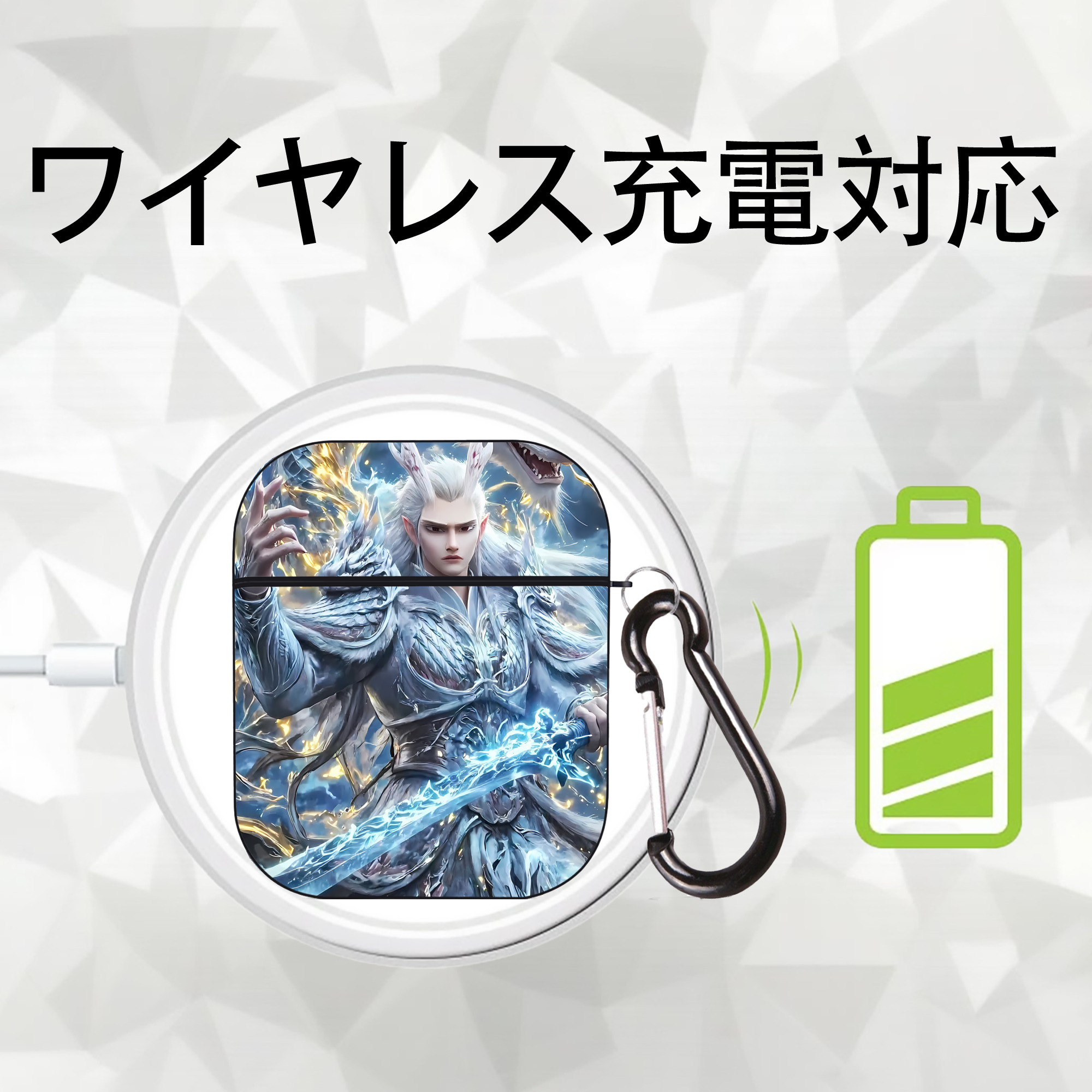 Ne Zha 2 ナタ 魔童の大暴れ AirPods 第2世代保護ケース ハードシェル ブラック 耐衝撃・防指紋・カラビナ付き
