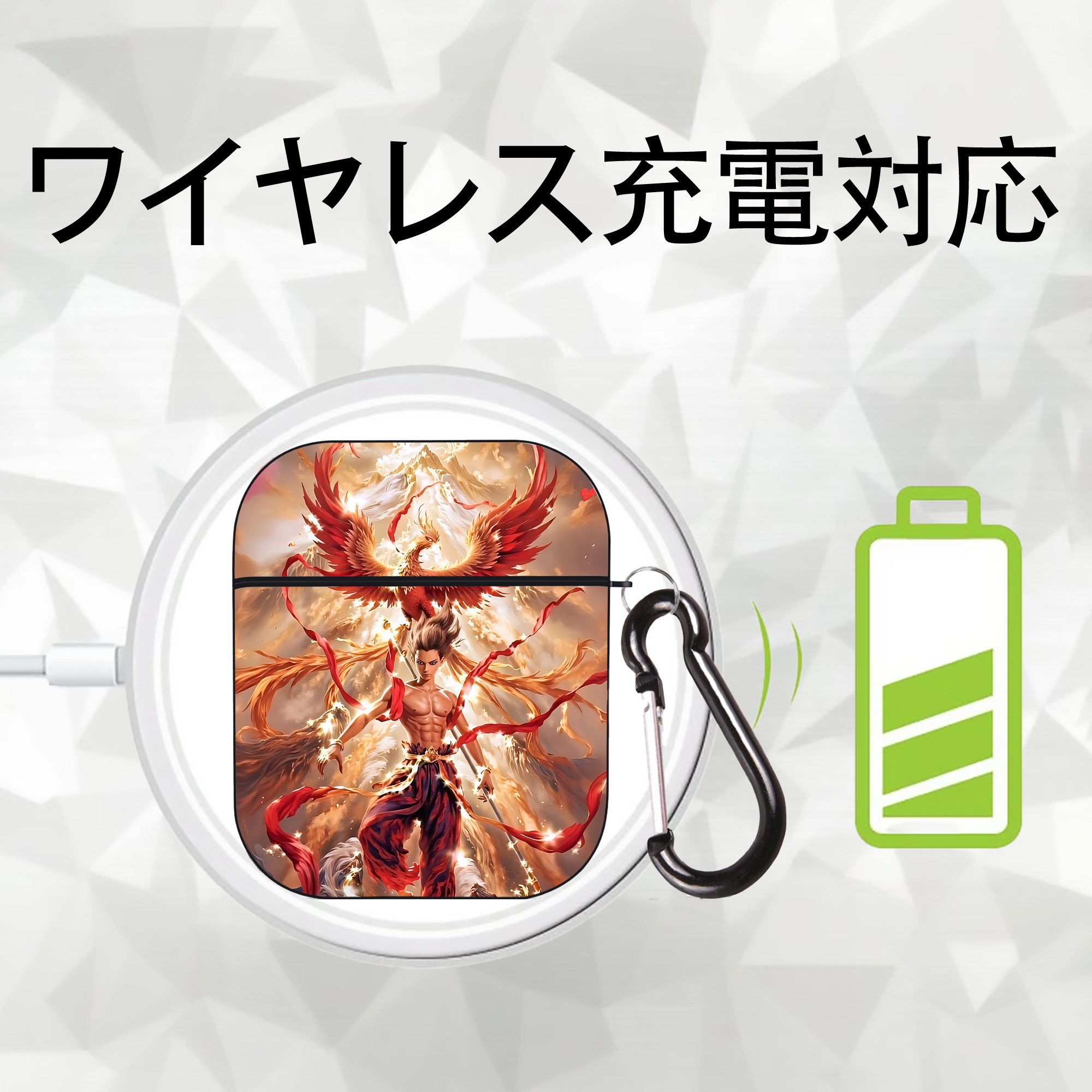 Ne Zha 2 ナタ 魔童の大暴れ AirPods 第2世代保護ケース ハードシェル ブラック 耐衝撃・防指紋・カラビナ付き