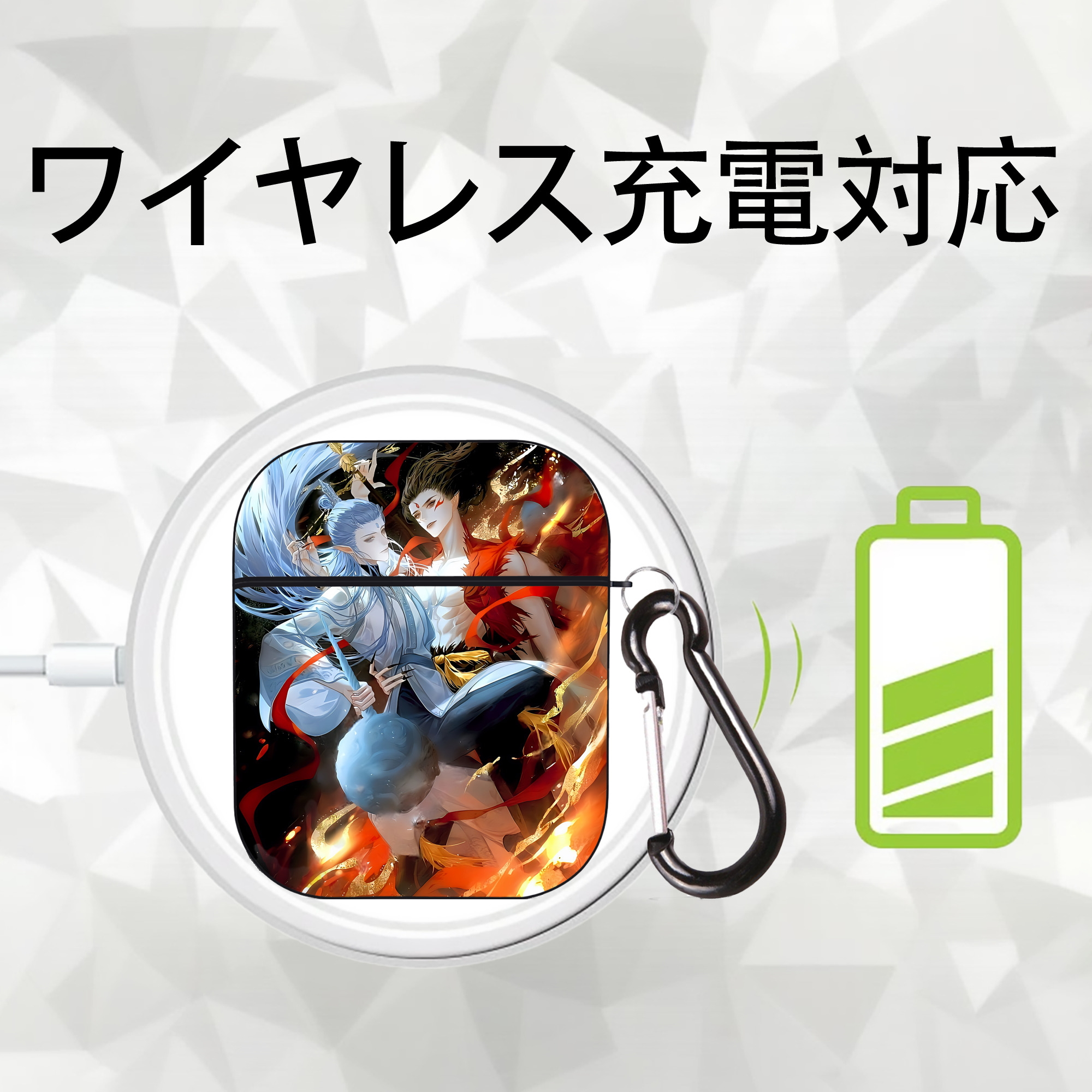Ne Zha 2 ナタ 魔童の大暴れ AirPods 第2世代保護ケース ハードシェル ブラック 耐衝撃・防指紋・カラビナ付き