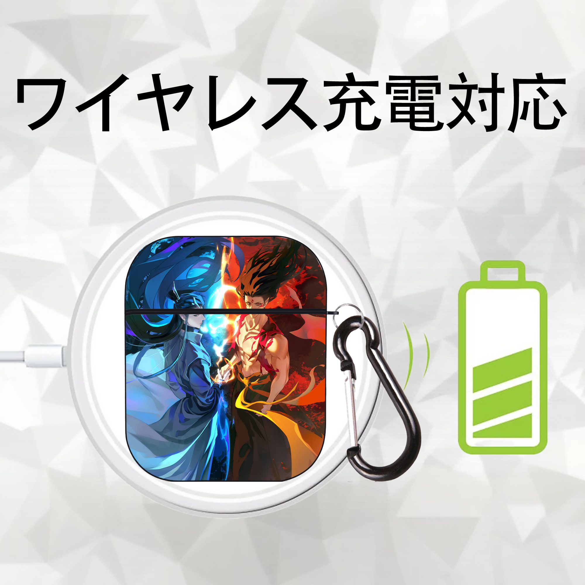Ne Zha 2 ナタ 魔童の大暴れ AirPods 第2世代保護ケース ハードシェル ブラック 耐衝撃・防指紋・カラビナ付き