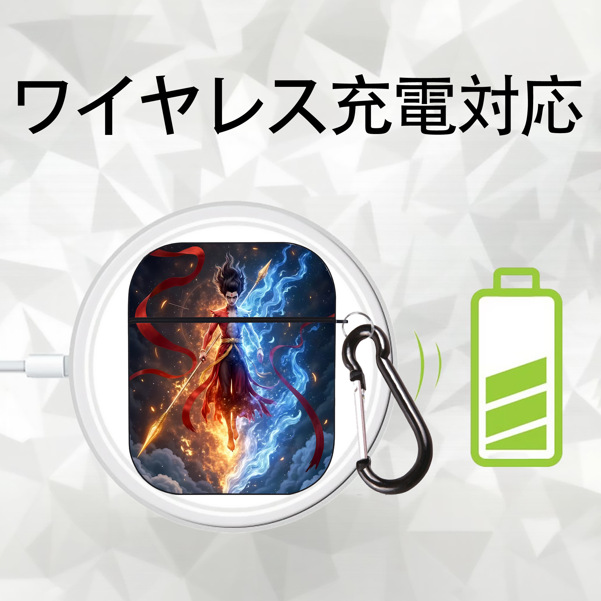 Ne Zha 2 ナタ 魔童の大暴れ AirPods 第2世代保護ケース ハードシェル ブラック 耐衝撃・防指紋・カラビナ付き