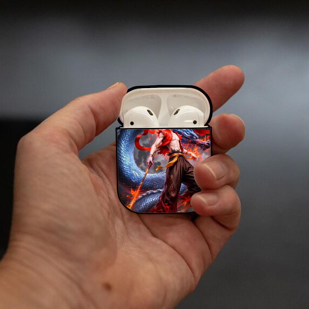 Ne Zha 2 ナタ 魔童の大暴れ AirPods 第2世代保護ケース ハードシェル ブラック 耐衝撃・防指紋・カラビナ付き