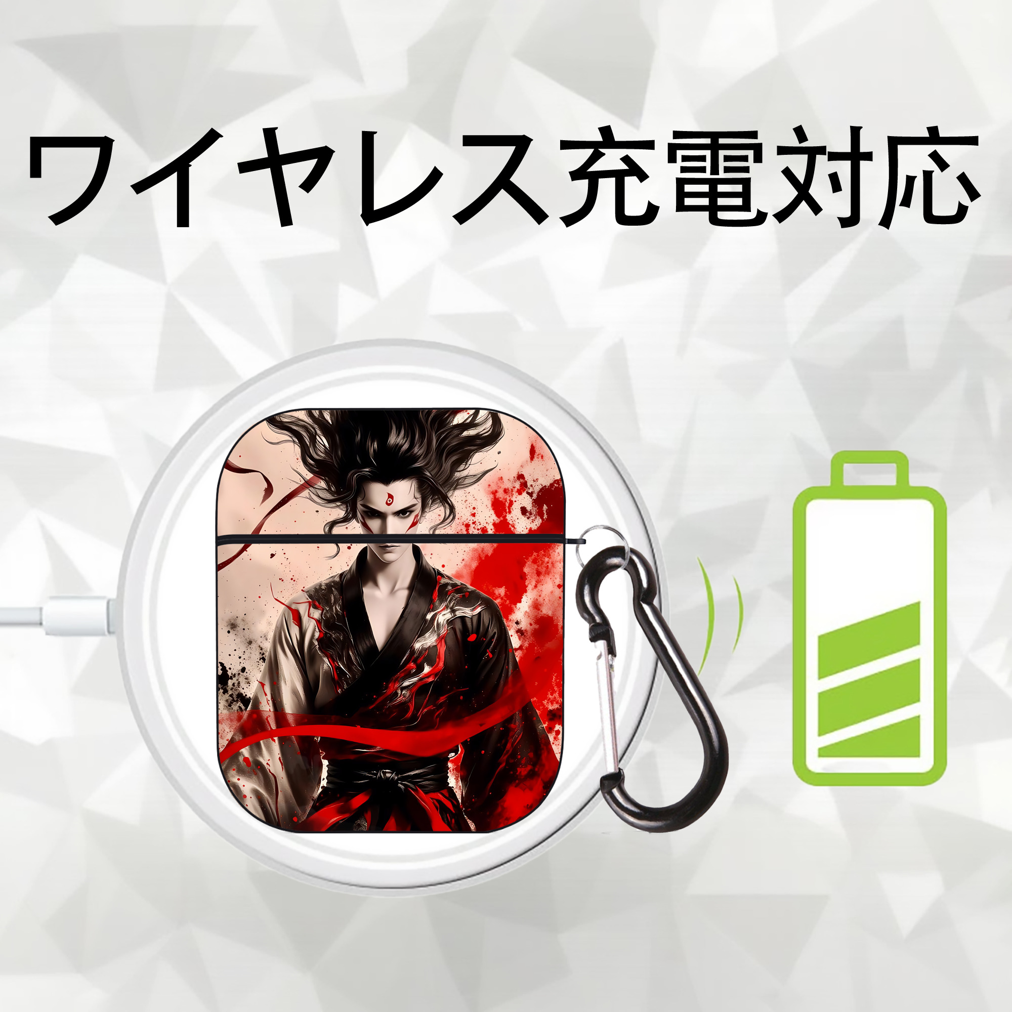 Ne Zha 2 ナタ 魔童の大暴れ AirPods 第2世代保護ケース ハードシェル ブラック 耐衝撃・防指紋・カラビナ付き