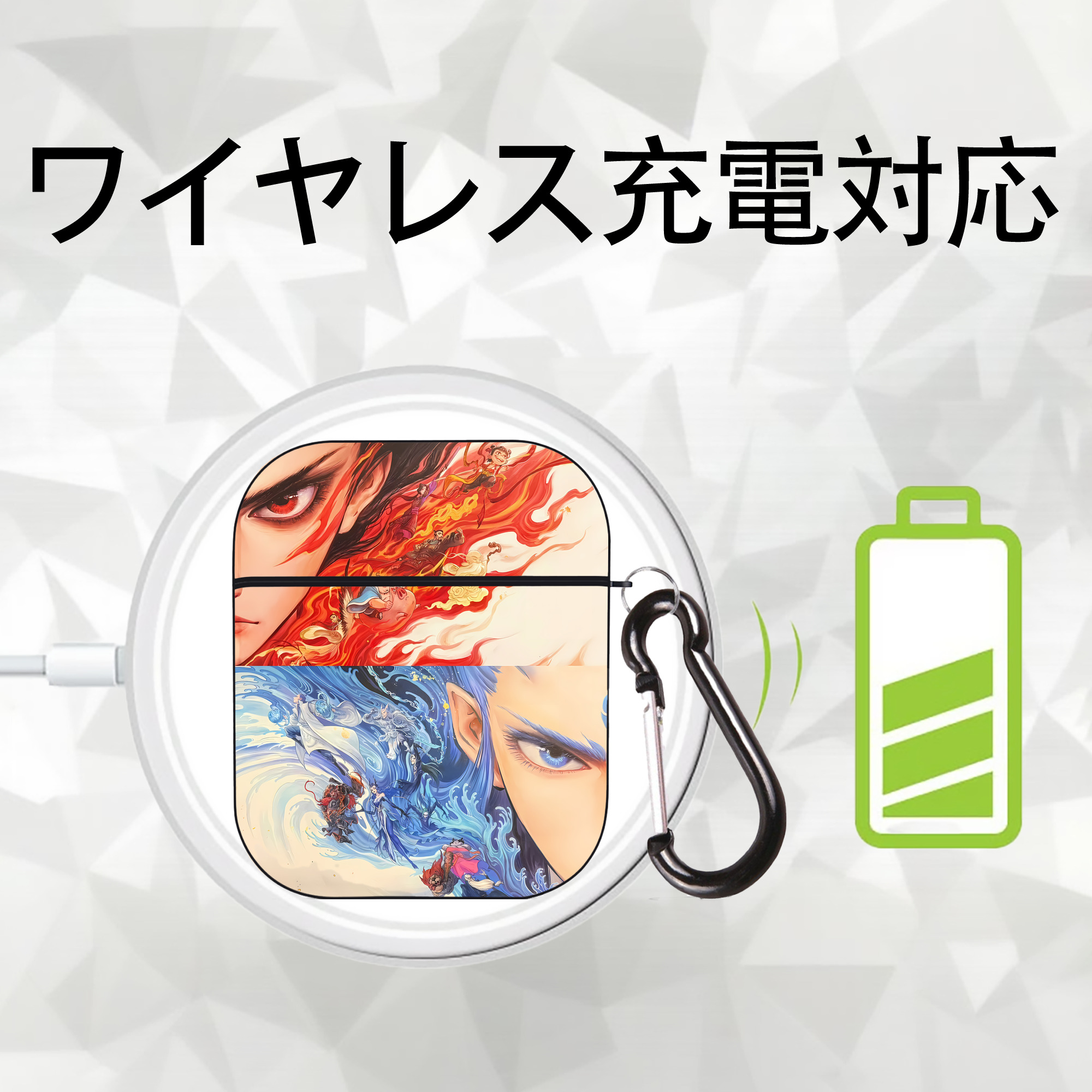 Ne Zha 2 ナタ 魔童の大暴れ AirPods 第2世代保護ケース ハードシェル ブラック 耐衝撃・防指紋・カラビナ付き
