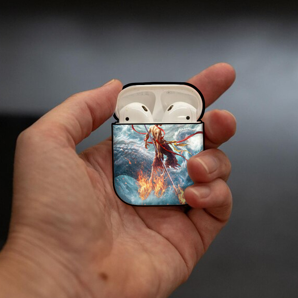 Ne Zha 2 ナタ 魔童の大暴れ AirPods 第2世代保護ケース ハードシェル ブラック 耐衝撃・防指紋・カラビナ付き