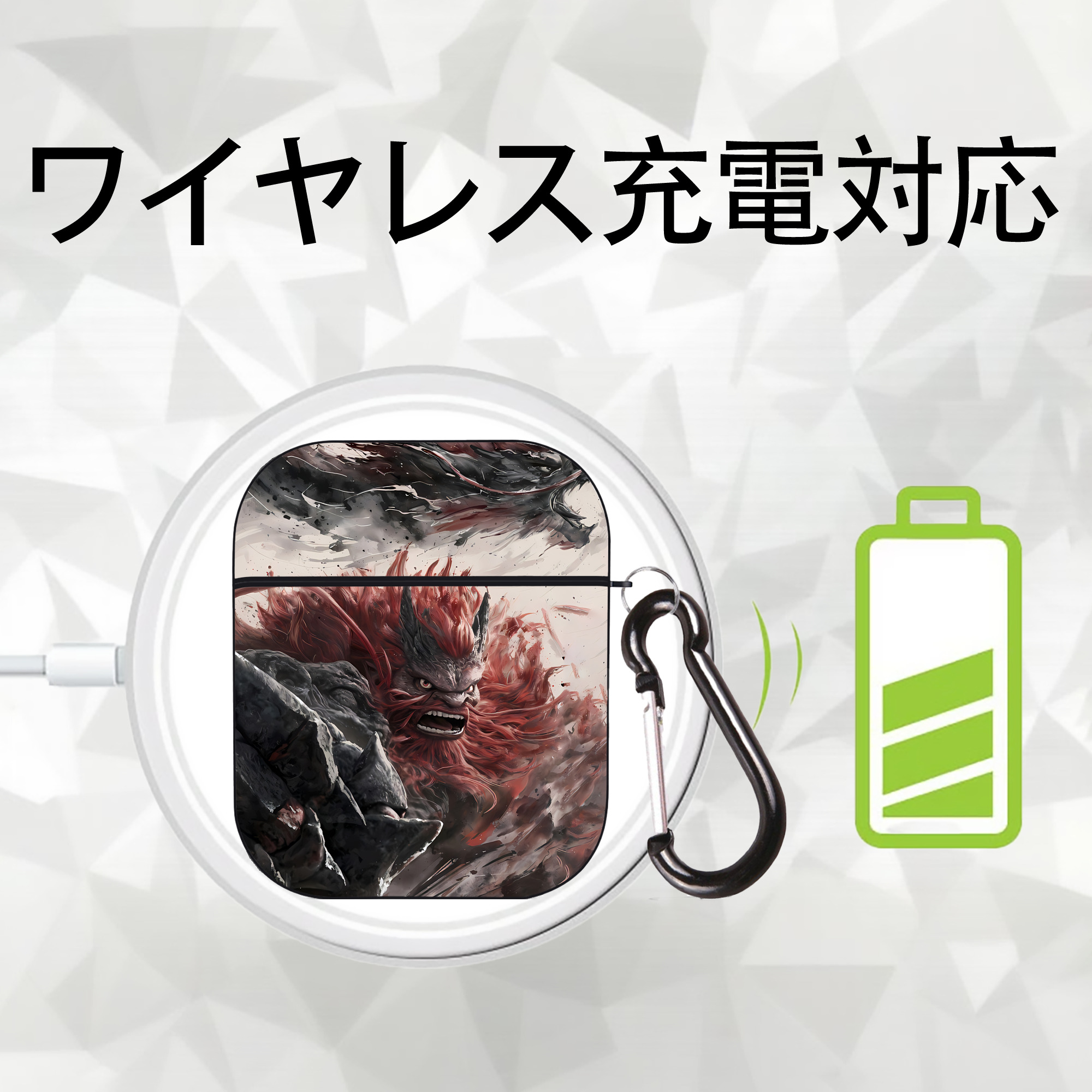 Ne Zha 2 ナタ 魔童の大暴れ AirPods 第2世代保護ケース ハードシェル ブラック 耐衝撃・防指紋・カラビナ付き